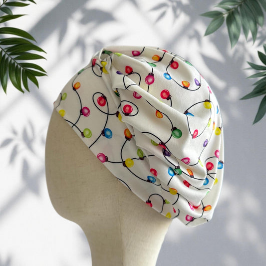 Christmas Lights Bouffant Scrub Cap, Holiday Scrub Cap | Festive Medical Cap | Nurse Gift | Handmade Surgical Cap | createdbymishka
