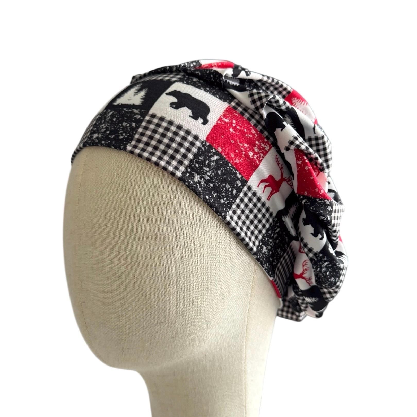 Buffalo Plaid Bouffant Scrub Cap, Stretchy Headband Style Scrub Cap, Nurse Surgical Hat | Handmade by CreatedByMishka