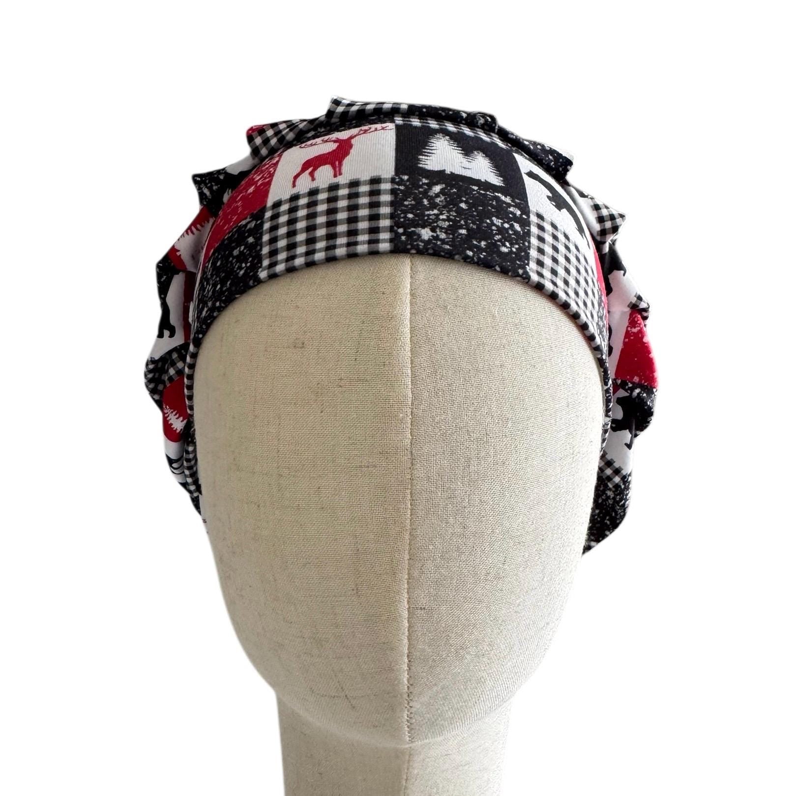Buffalo Plaid Bouffant Scrub Cap, Stretchy Headband Style Scrub Cap, Nurse Surgical Hat | Handmade by CreatedByMishka
