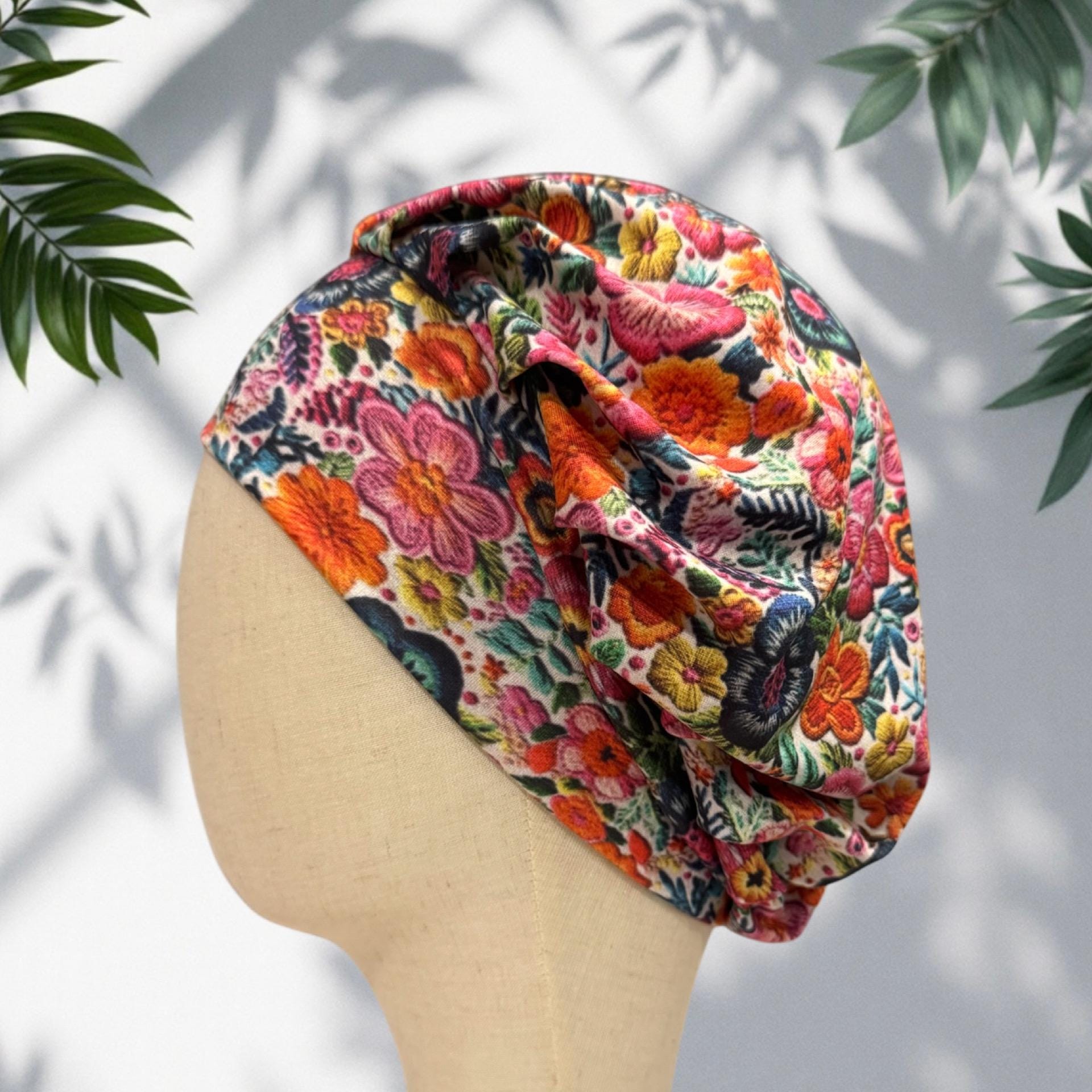 Floral Headband Style Bouffant Scrub Cap | Colorful Flower Surgical Cap | Nurse Hat | createdbymishka