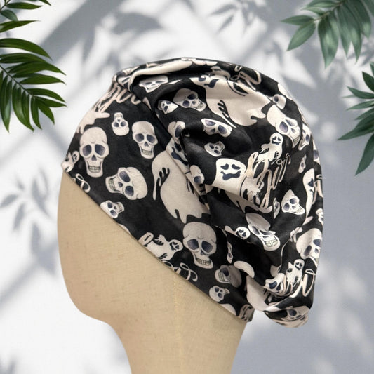 Halloween Headband Bouffant Scrub Cap | Skulls & Ghosts Surgical Cap | Spooky Nurse Hat | CreatedByMishka