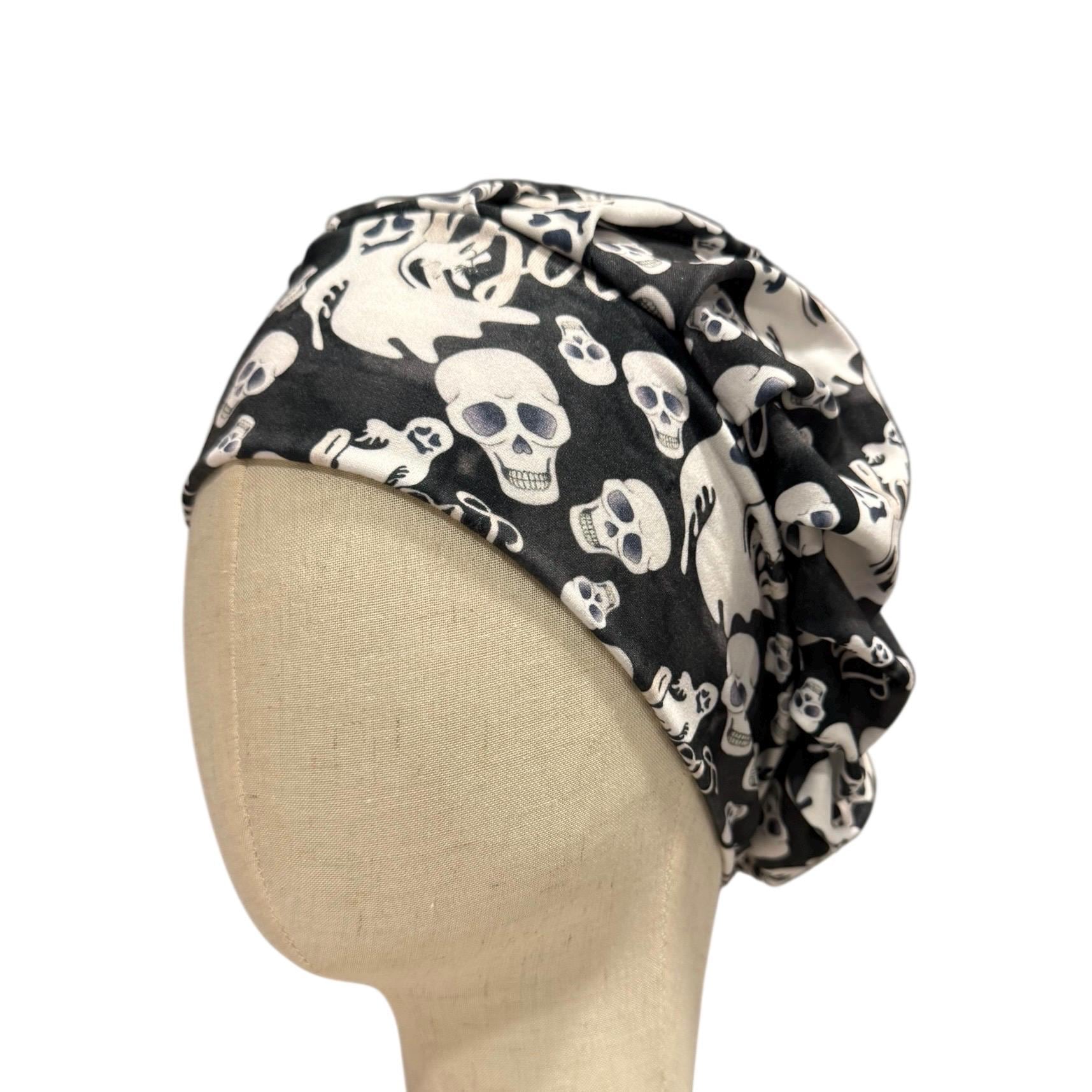 Halloween Headband Bouffant Scrub Cap | Skulls & Ghosts Surgical Cap | Spooky Nurse Hat | CreatedByMishka