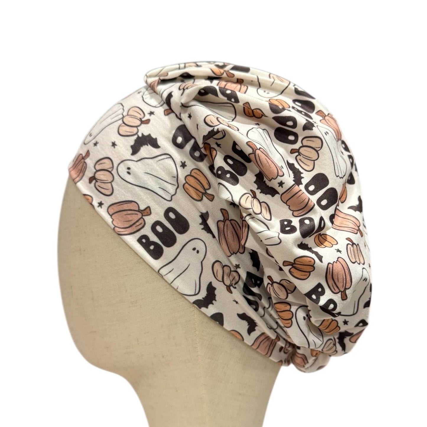 Halloween Boo Headband Bouffant Scrub Cap | Ghost & Pumpkin Surgical Cap | Cute Fall Nurse Hat| createdbymishka