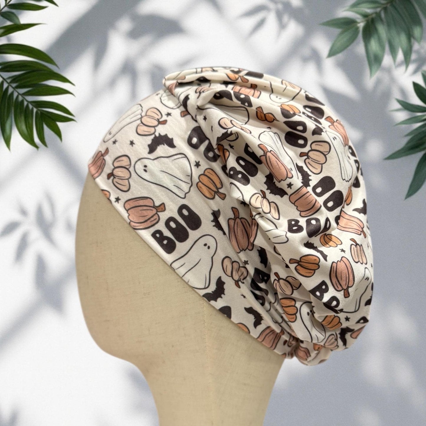 Halloween Boo Headband Bouffant Scrub Cap | Ghost & Pumpkin Surgical Cap | Cute Fall Nurse Hat| createdbymishka