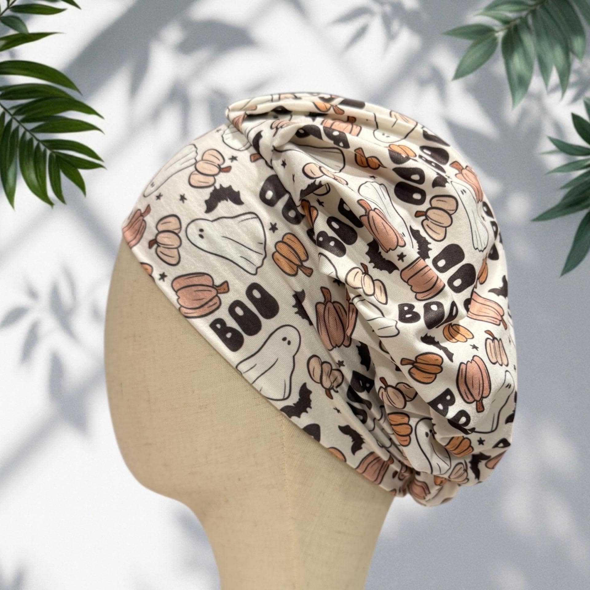 Halloween Boo Headband Bouffant Scrub Cap | Ghost & Pumpkin Surgical Cap | Cute Fall Nurse Hat| createdbymishka