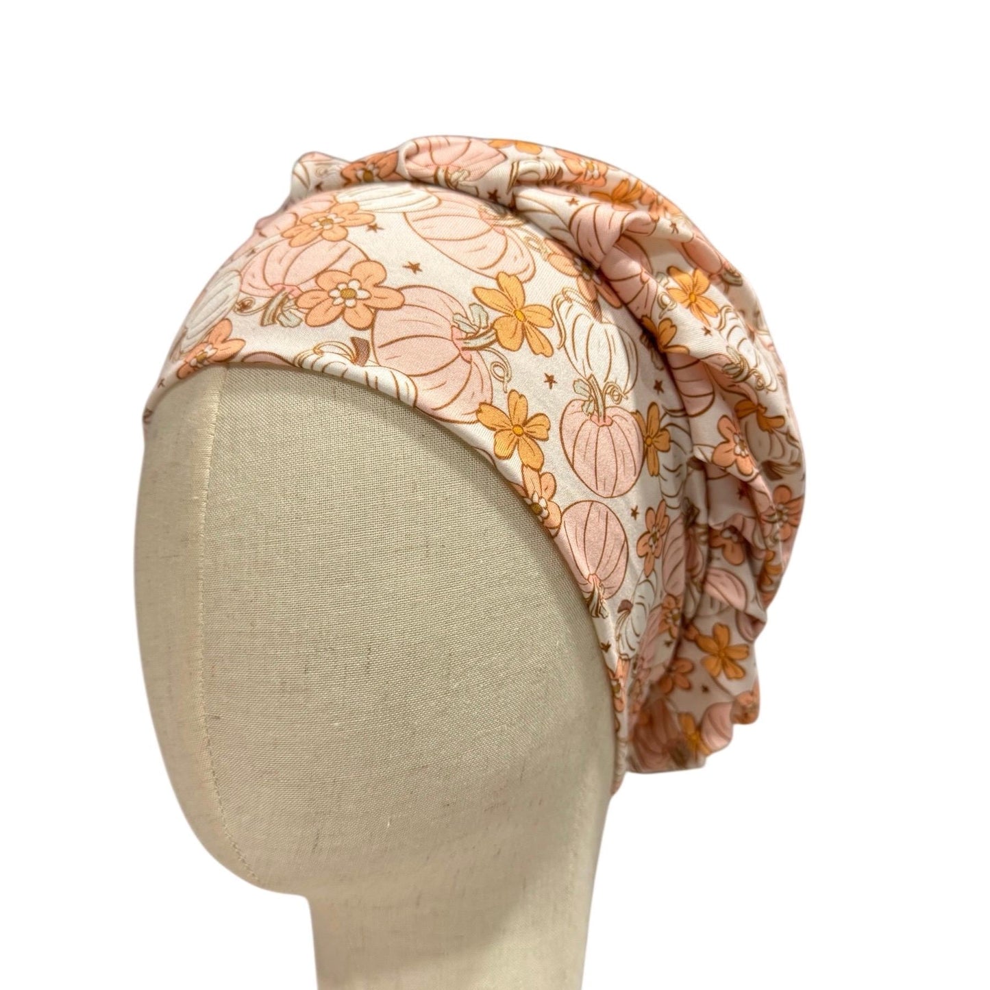 Fall Pumpkin Floral Headband Bouffant Scrub Cap | Soft Stretchy Autumn Scrub Hat | Peach Pumpkin Medical Cap | Nurse Doctor Surgical Cap