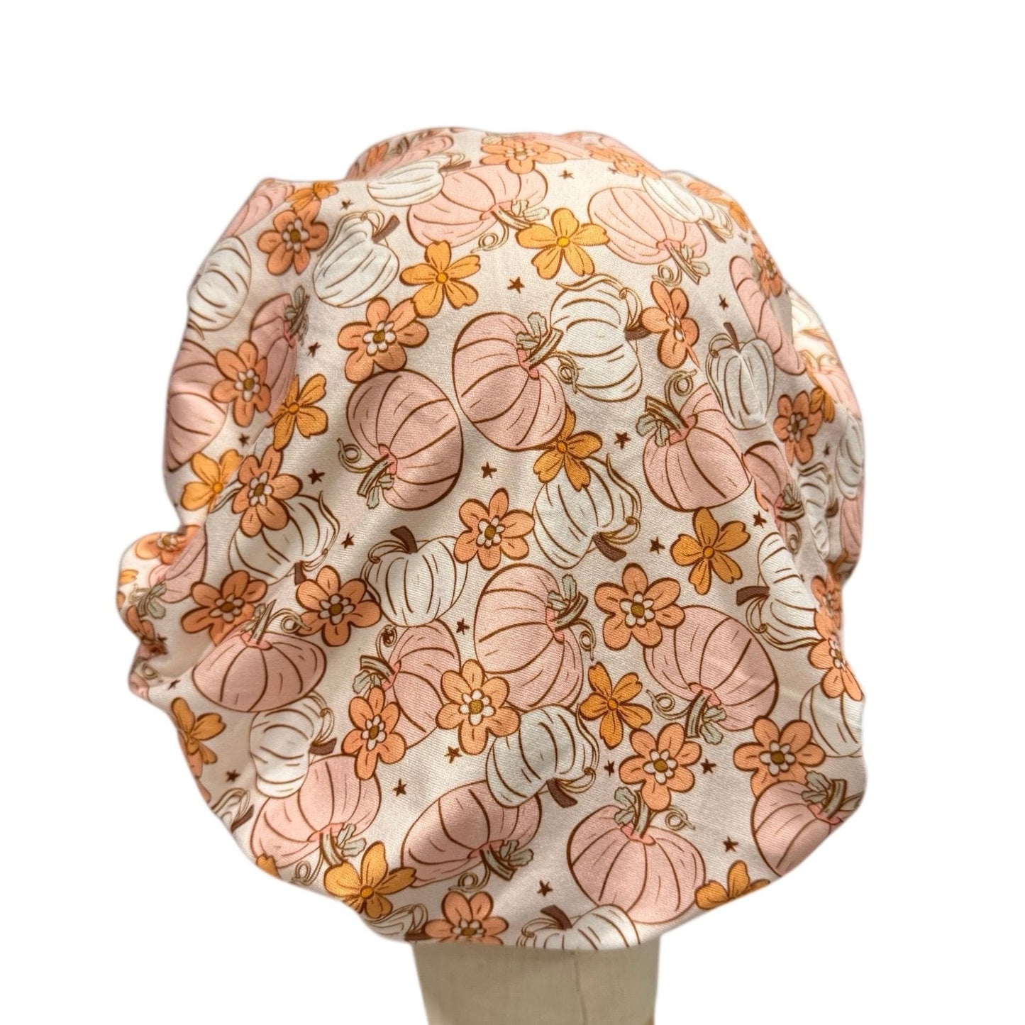 Fall Pumpkin Floral Headband Bouffant Scrub Cap | Soft Stretchy Autumn Scrub Hat | Peach Pumpkin Medical Cap | Nurse Doctor Surgical Cap