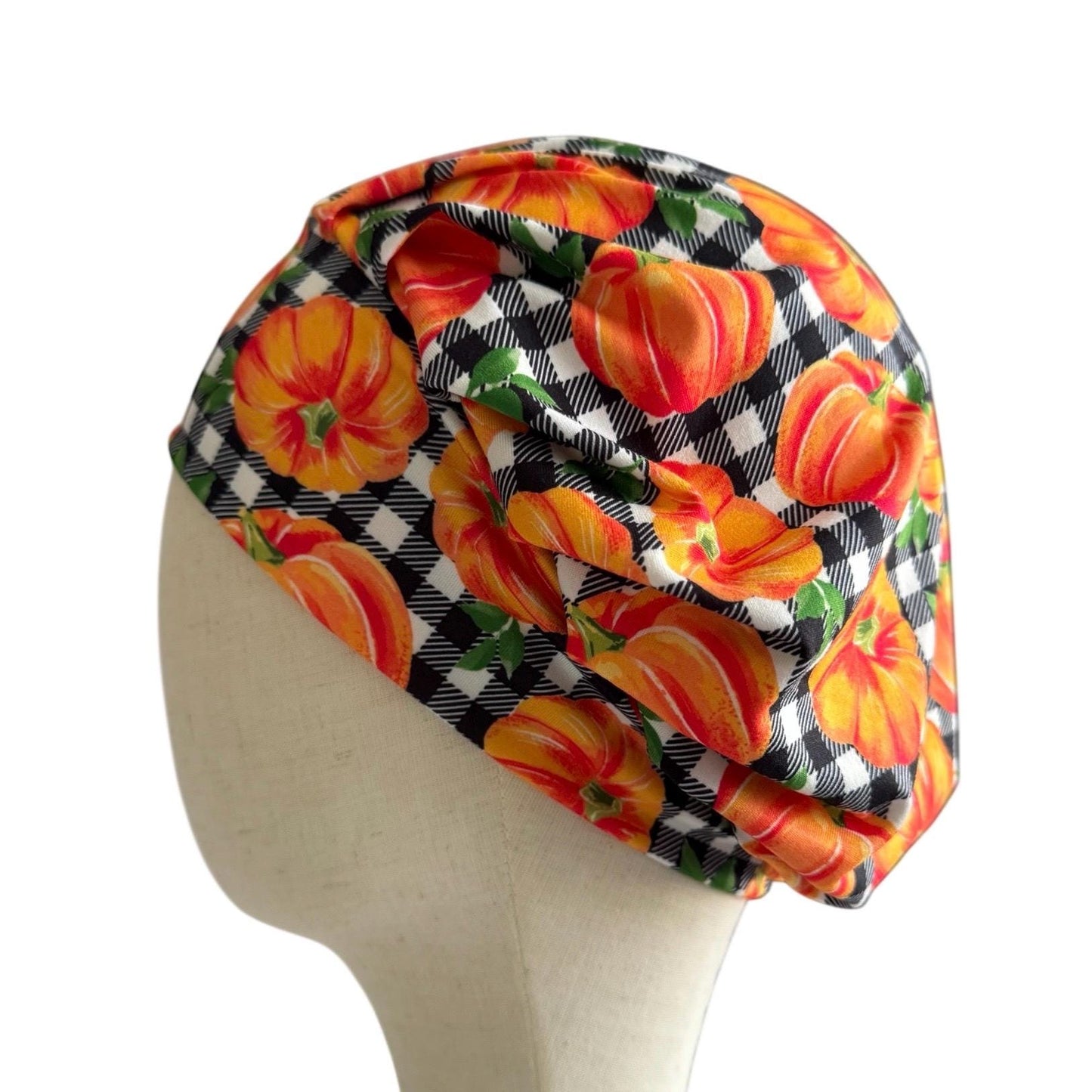Pumpkin Scrub Cap | Fall Plaid Surgical Hat | Autumn Bouffant Cap for Nurses | Halloween Harvest Medical Headwear | createdbymishka