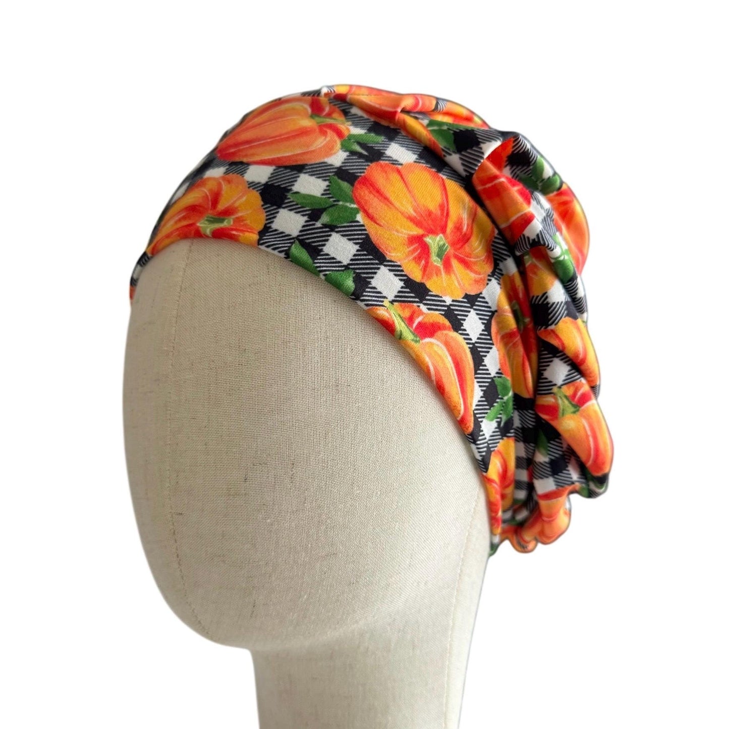 Pumpkin Scrub Cap | Fall Plaid Surgical Hat | Autumn Bouffant Cap for Nurses | Halloween Harvest Medical Headwear | createdbymishka