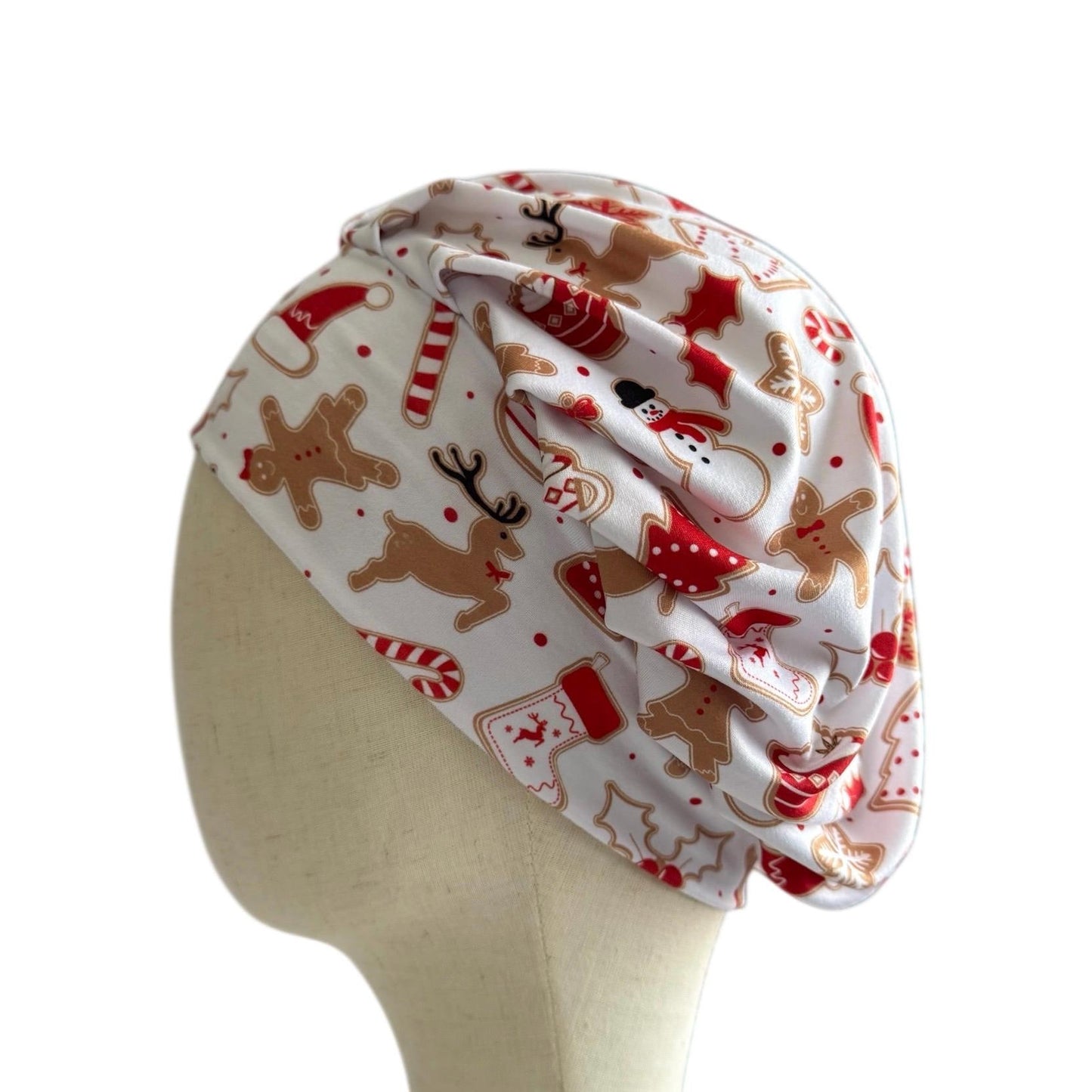 Christmas Bouffant Scrub Cap | Holiday Scrub Hat with Gingerbread, Reindeer & Candy Canes | Festive Medical Cap | Nurse Gift|createdbymishka