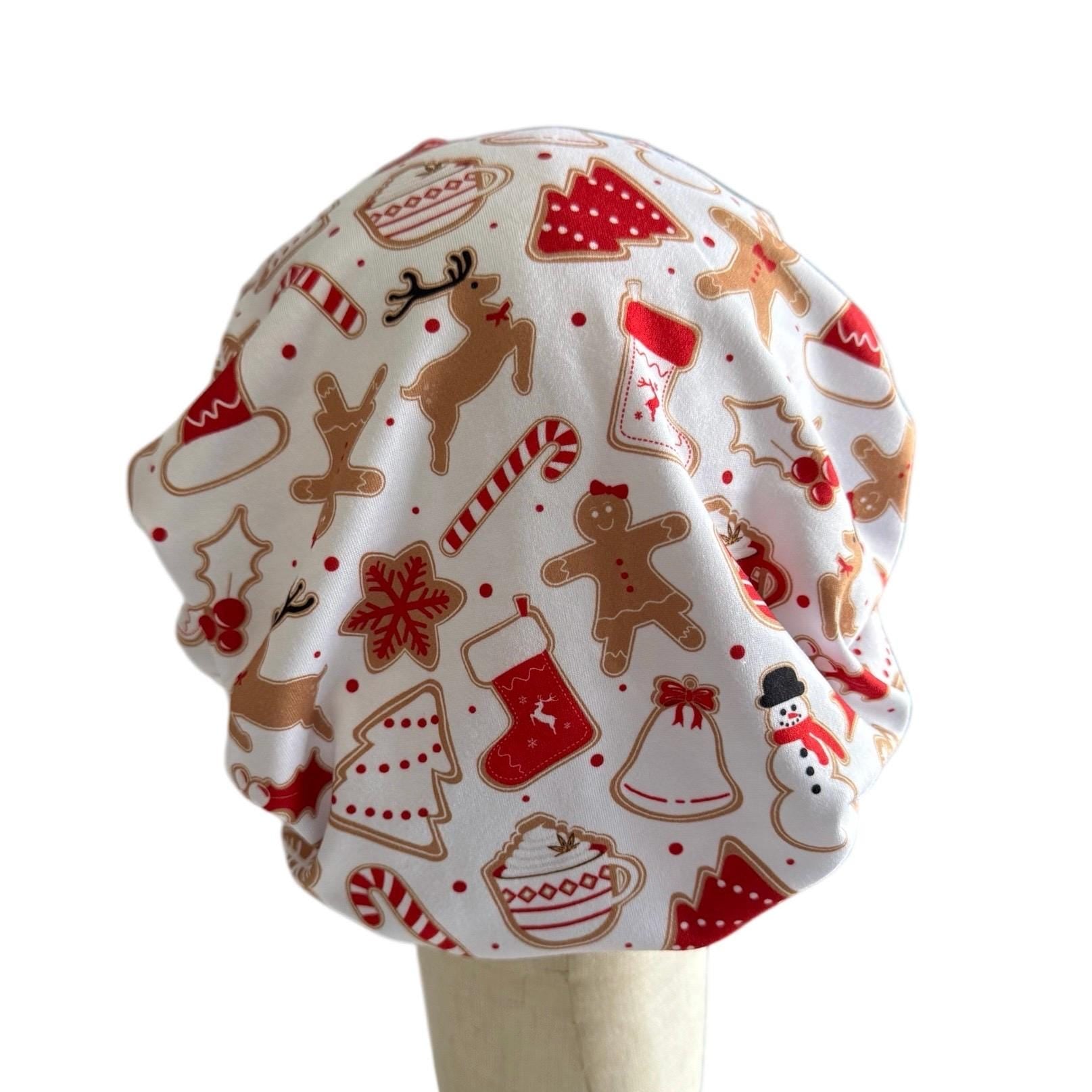 Christmas Bouffant Scrub Cap | Holiday Scrub Hat with Gingerbread, Reindeer & Candy Canes | Festive Medical Cap | Nurse Gift|createdbymishka