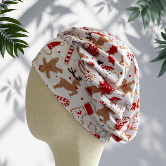 Christmas Bouffant Scrub Cap | Holiday Scrub Hat with Gingerbread, Reindeer & Candy Canes | Festive Medical Cap | Nurse Gift|createdbymishka