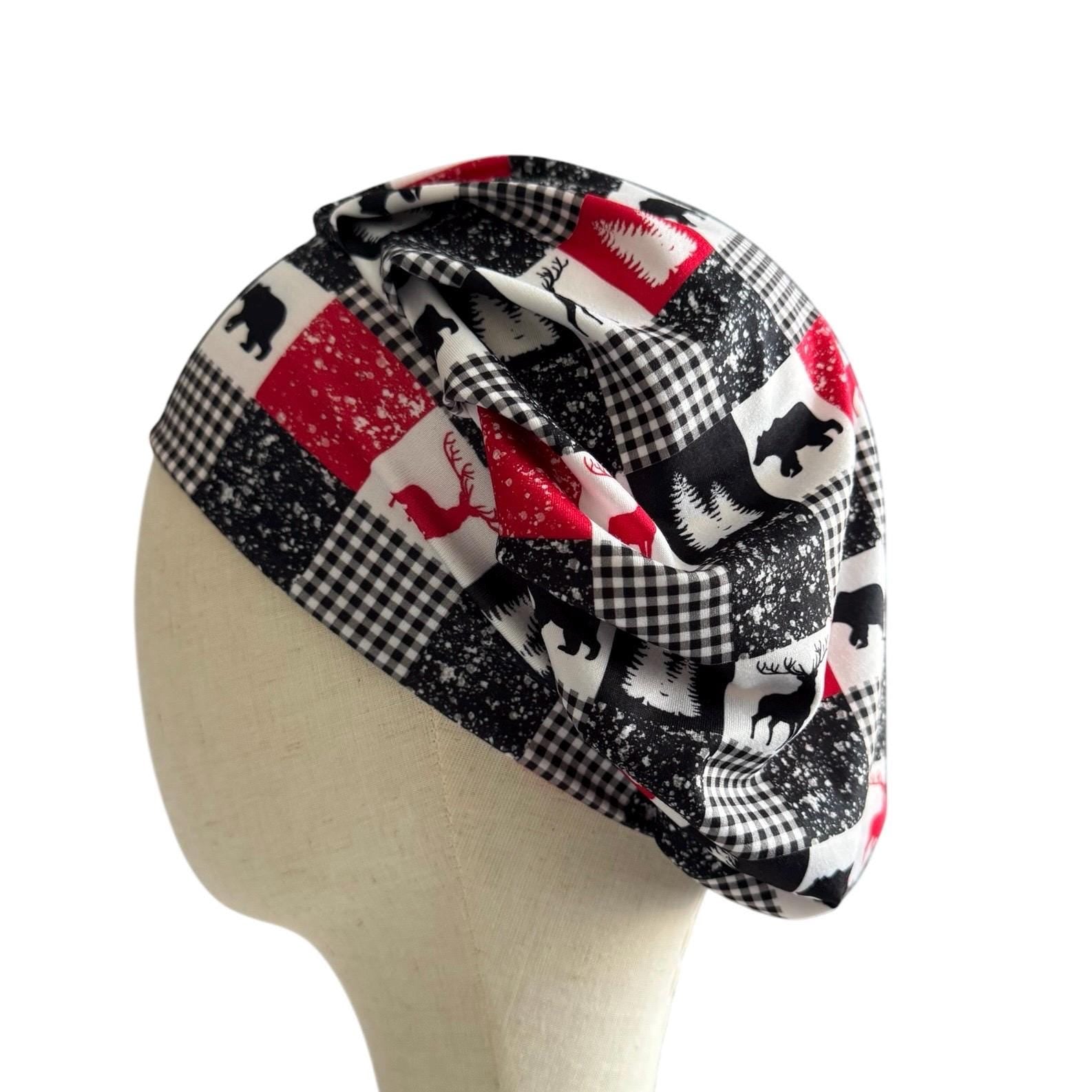 Buffalo Plaid Bouffant Scrub Cap, Stretchy Headband Style Scrub Cap, Nurse Surgical Hat | Handmade by CreatedByMishka