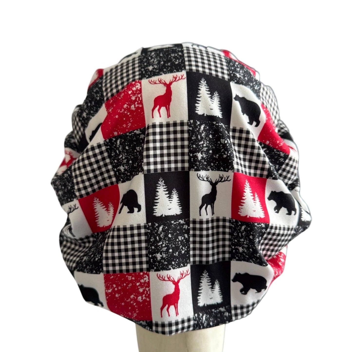 Buffalo Plaid Bouffant Scrub Cap, Stretchy Headband Style Scrub Cap, Nurse Surgical Hat | Handmade by CreatedByMishka