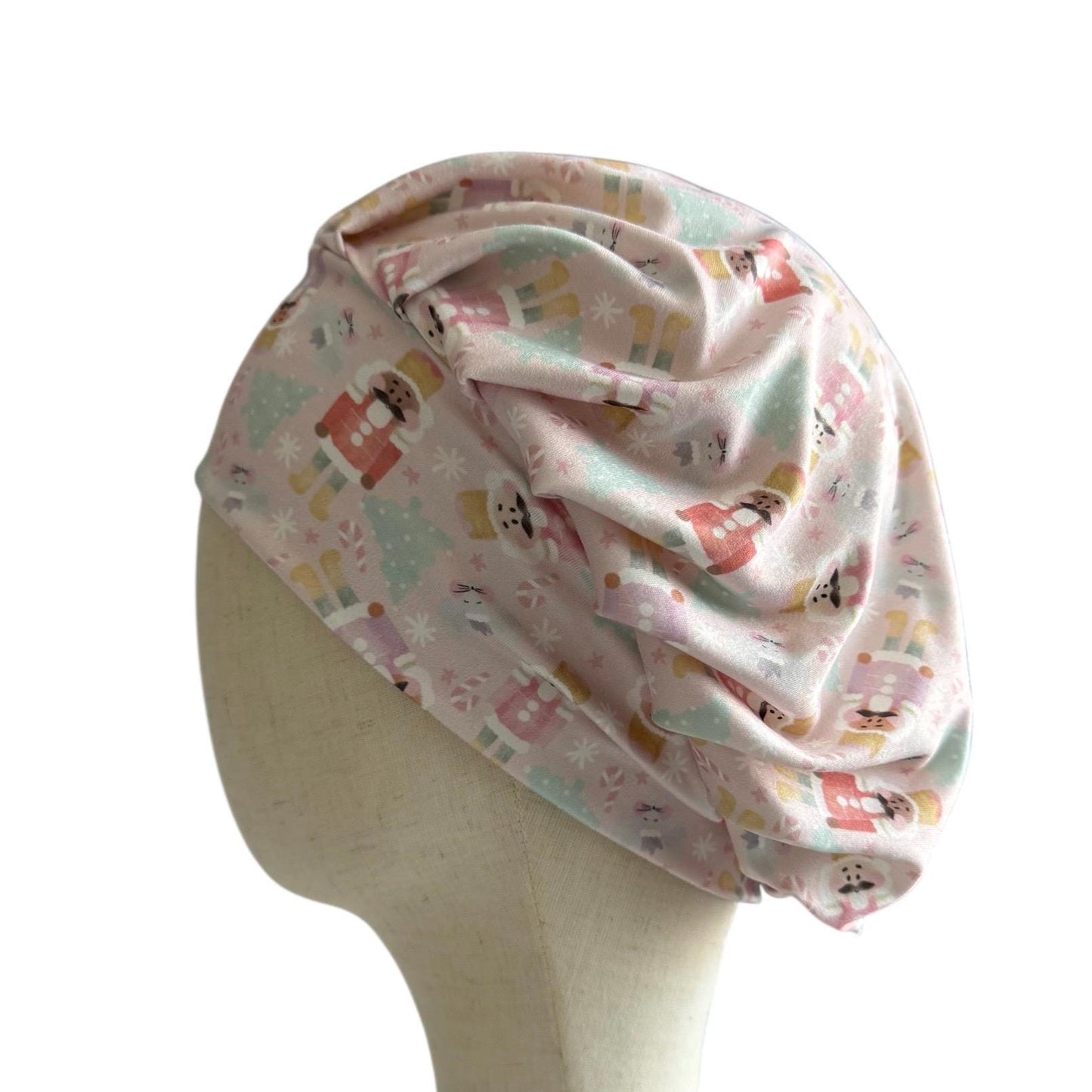 Pastel Christmas Bouffant Scrub Cap – Pink Nutcracker Print | Holiday Surgical Hat | Cute Nurse Gift | Handmade by CreatedByMishka