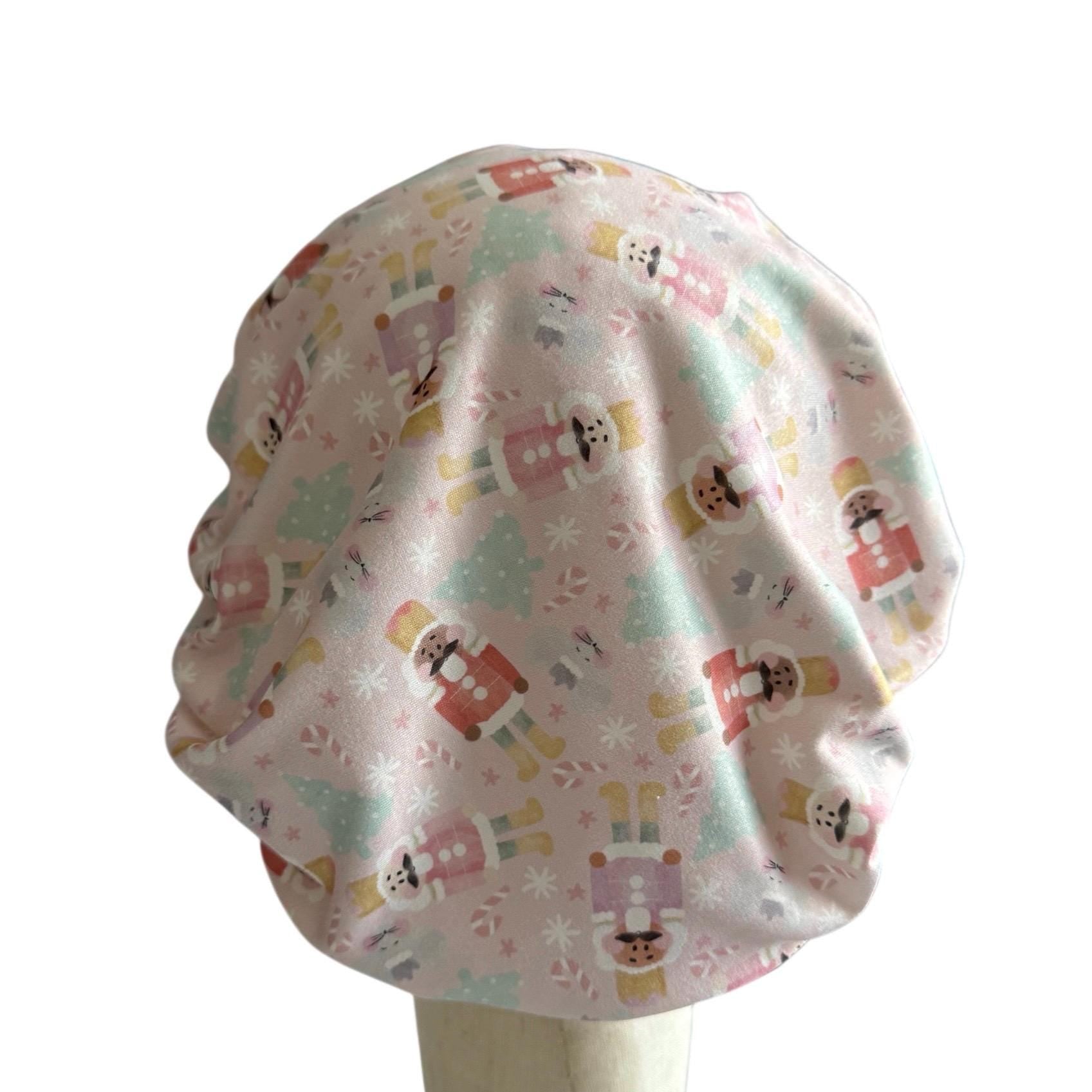 Pastel Christmas Bouffant Scrub Cap – Pink Nutcracker Print | Holiday Surgical Hat | Cute Nurse Gift | Handmade by CreatedByMishka