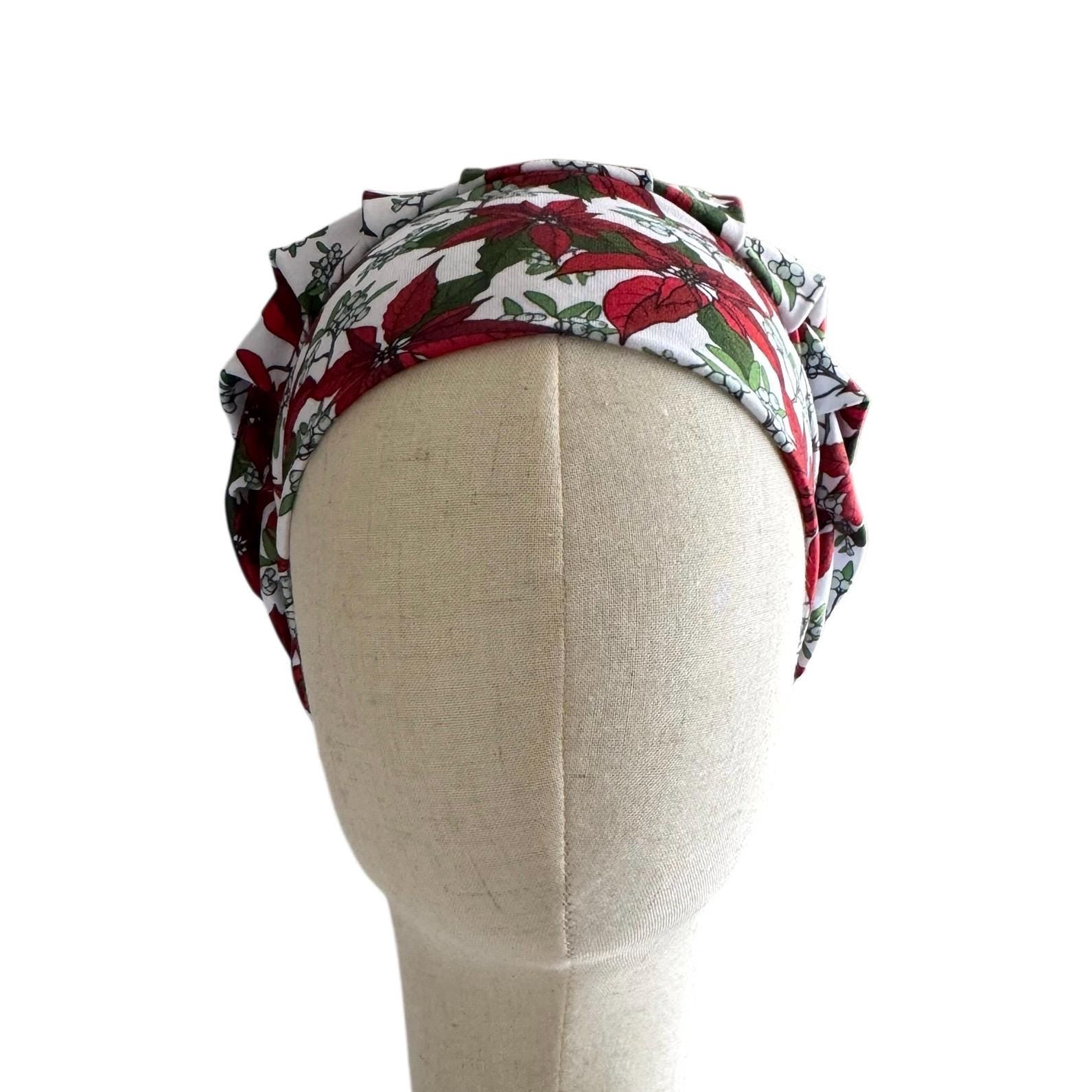 Poinsettia Christmas Bouffant Scrub Cap – Red and Green Floral Holiday Print | Festive Surgical Hat | Handmade by CreatedByMishka