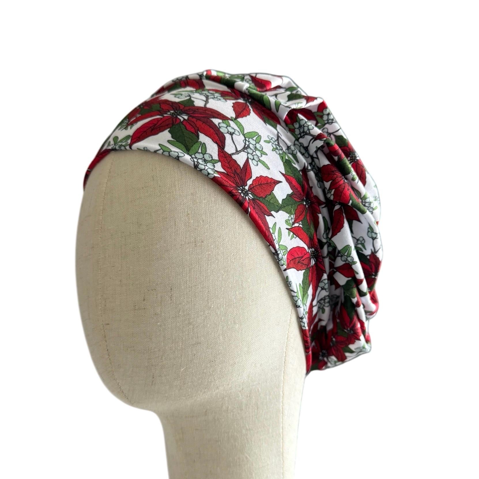 Poinsettia Christmas Bouffant Scrub Cap – Red and Green Floral Holiday Print | Festive Surgical Hat | Handmade by CreatedByMishka