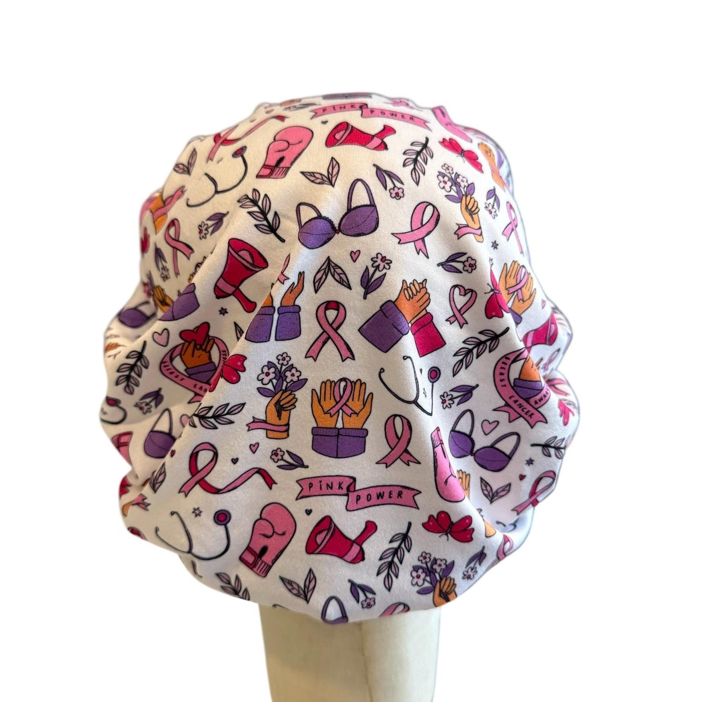 Pink Ribbon Scrub Cap Headband Style | Breast Cancer Awareness Bouffant Hat | Butter Soft Surgical Cap | Nurse Gift | Pink Power Cap