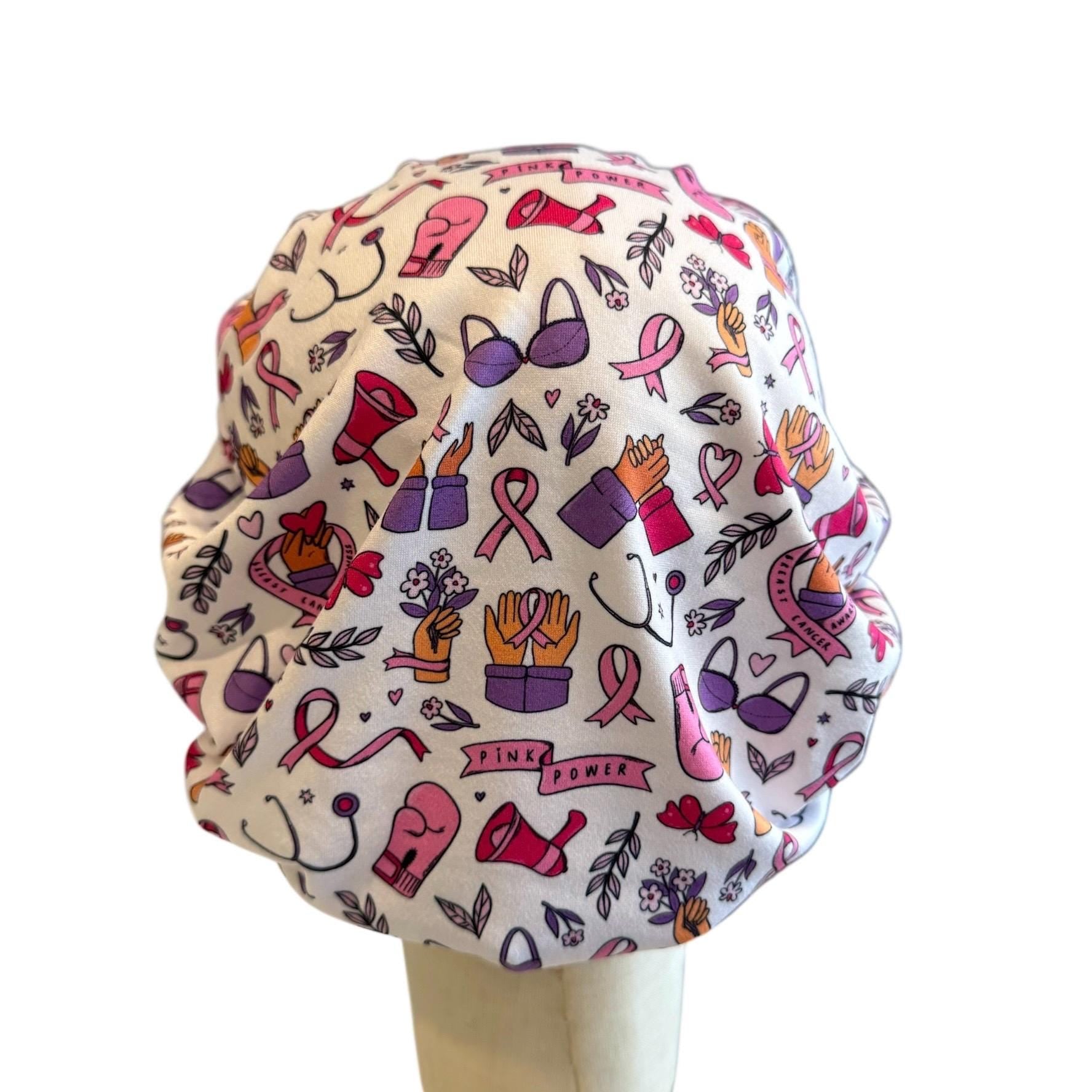 Pink Ribbon Scrub Cap Headband Style | Breast Cancer Awareness Bouffant Hat | Butter Soft Surgical Cap | Nurse Gift | Pink Power Cap