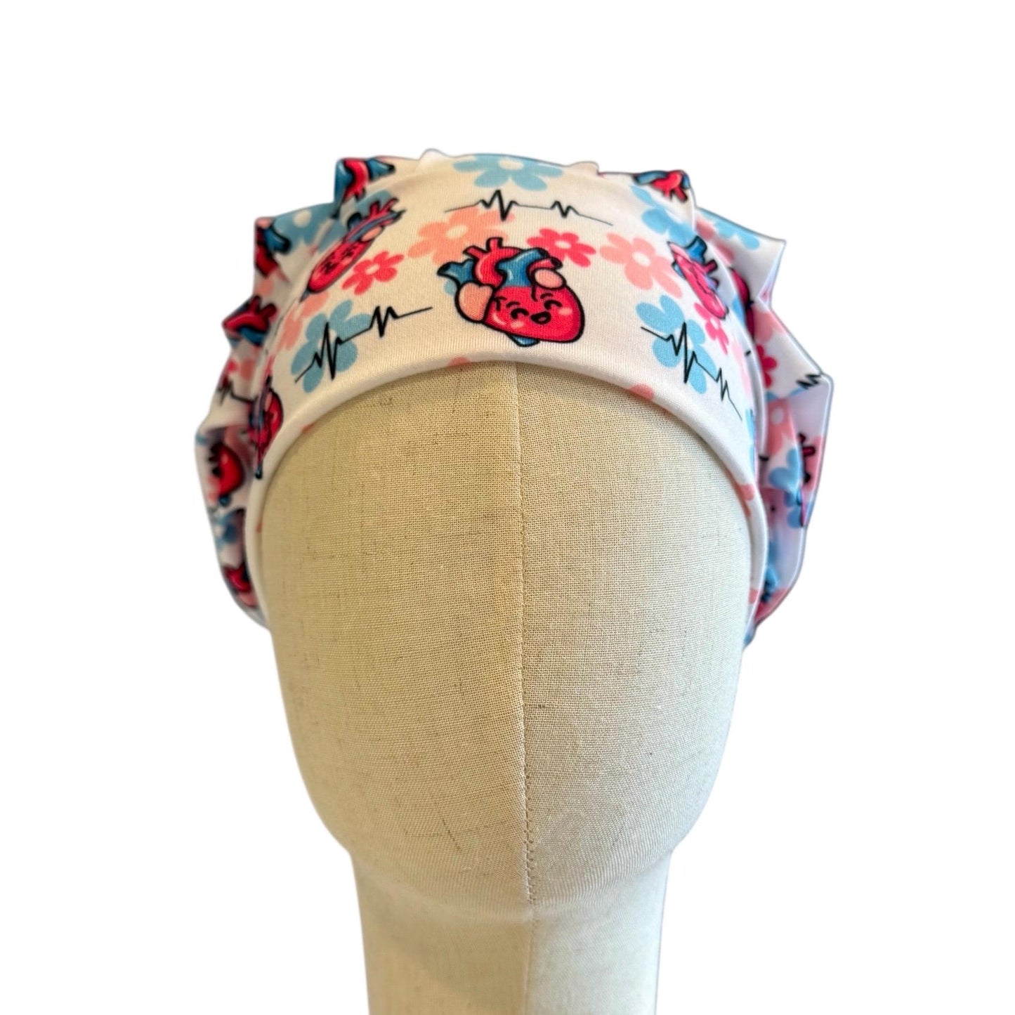 Cardiac Heart Scrub Cap Headband Style | Bouffant Surgical Hat | Butter Soft Fabric | EKG Heartbeat Nurse Cap | Cardiology Gift