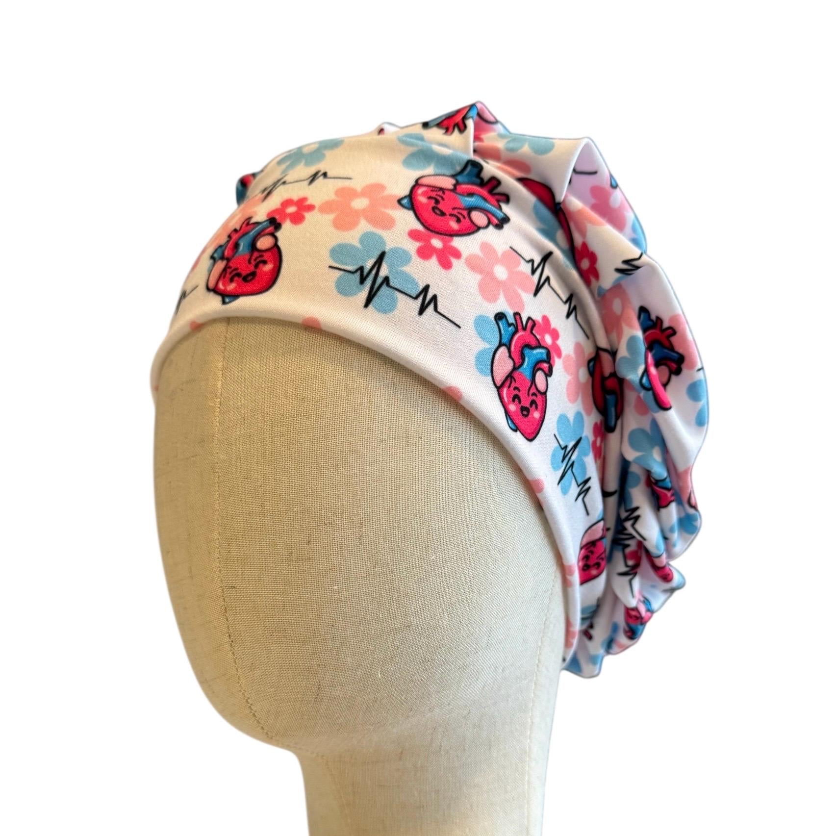 Cardiac Heart Scrub Cap Headband Style | Bouffant Surgical Hat | Butter Soft Fabric | EKG Heartbeat Nurse Cap | Cardiology Gift