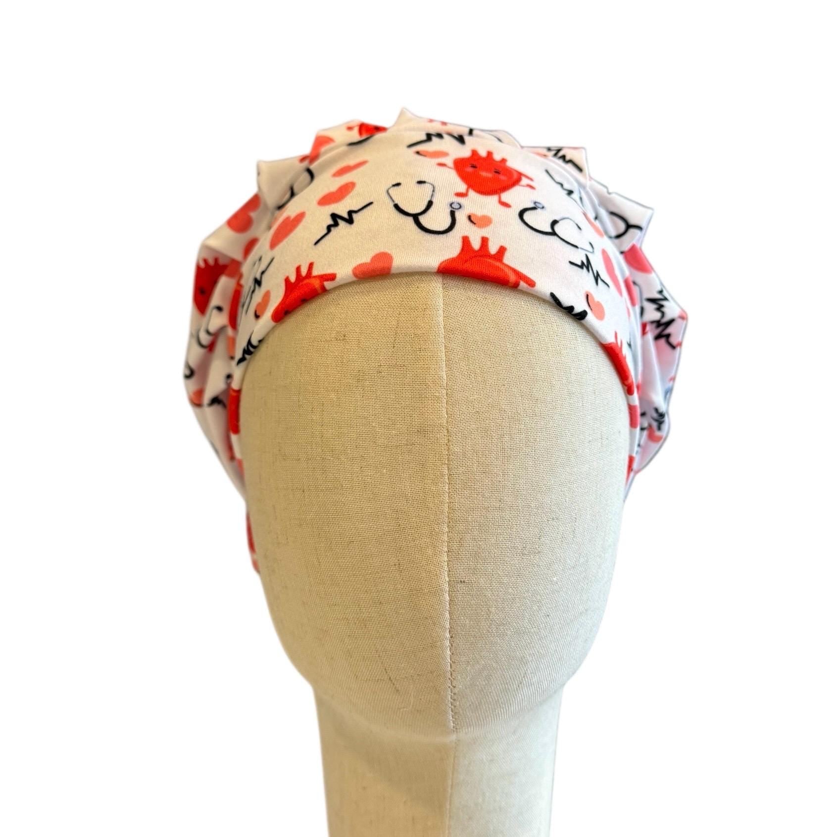 Cardiac Scrub Cap | Heart & Stethoscope Scrub Cap Headband Style | Bouffant Surgical Hat | Butter Soft Fabric | Cardiology Scrub Cap