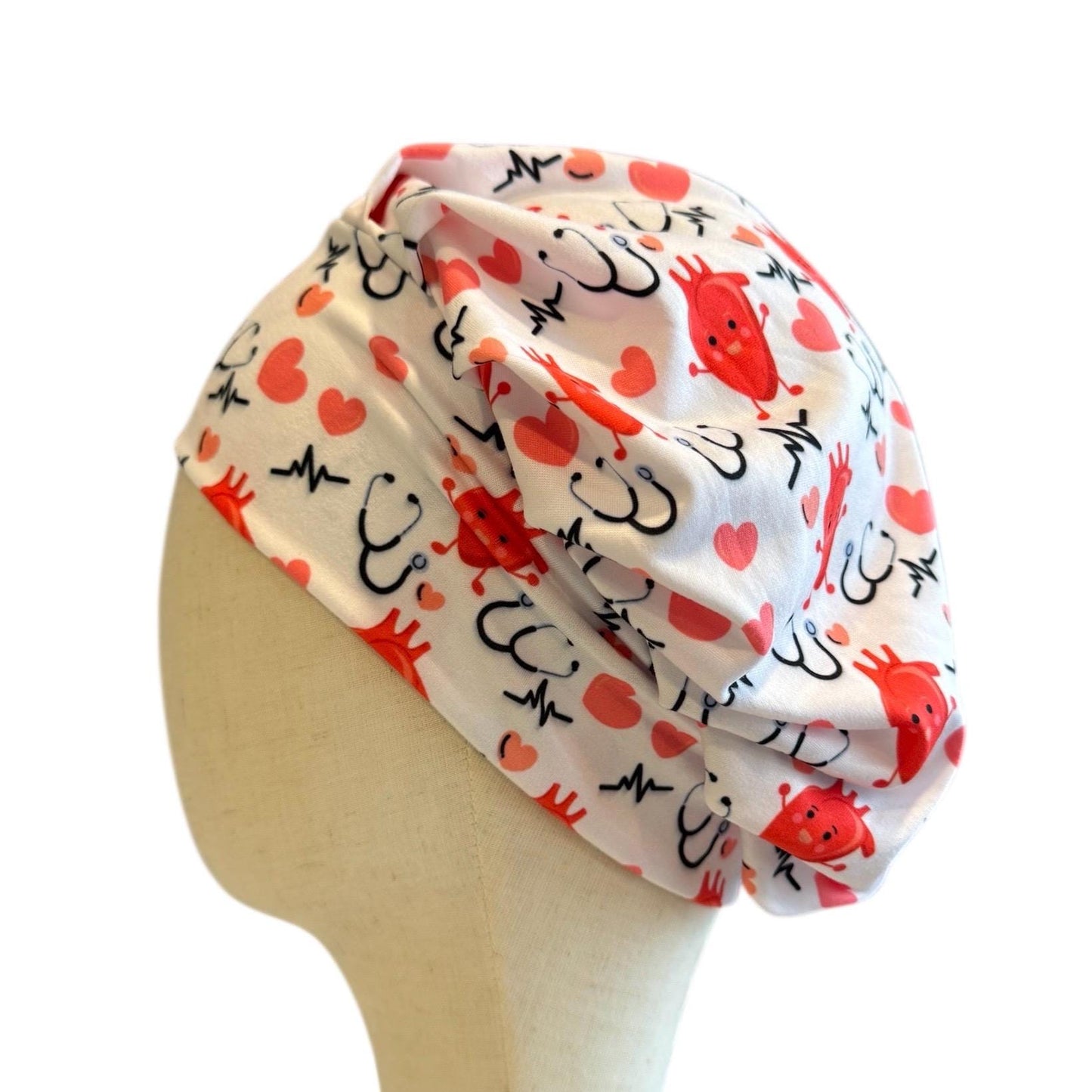 Cardiac Scrub Cap | Heart & Stethoscope Scrub Cap Headband Style | Bouffant Surgical Hat | Butter Soft Fabric | Cardiology Scrub Cap