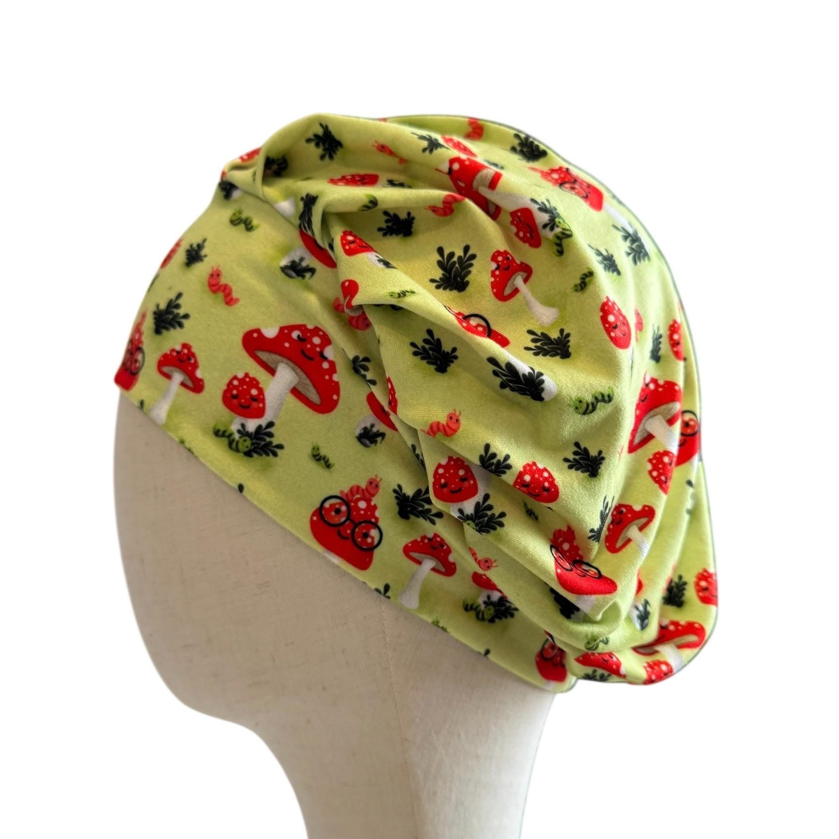 Mushroom Scrub Cap Headband Style | Bouffant Surgical Hat | Butter Soft Fabric | Woodland Forest Print | Cute Nurse Gift