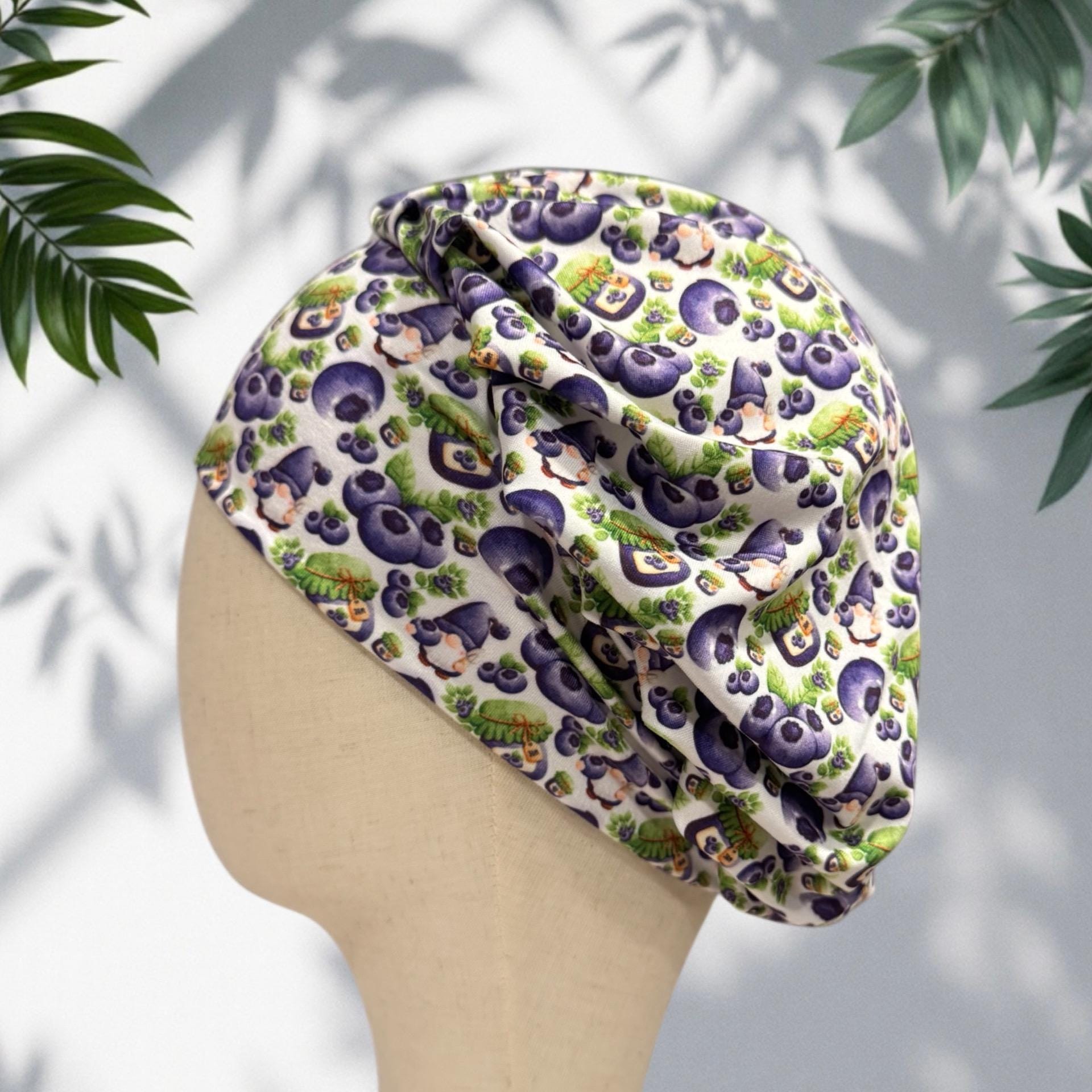 Panda & Blueberry Headband Bouffant Scrub Cap | Cute Animal Surgical Cap for Women | Stretchy Nurse Hat | Fun Medical Hair Cover