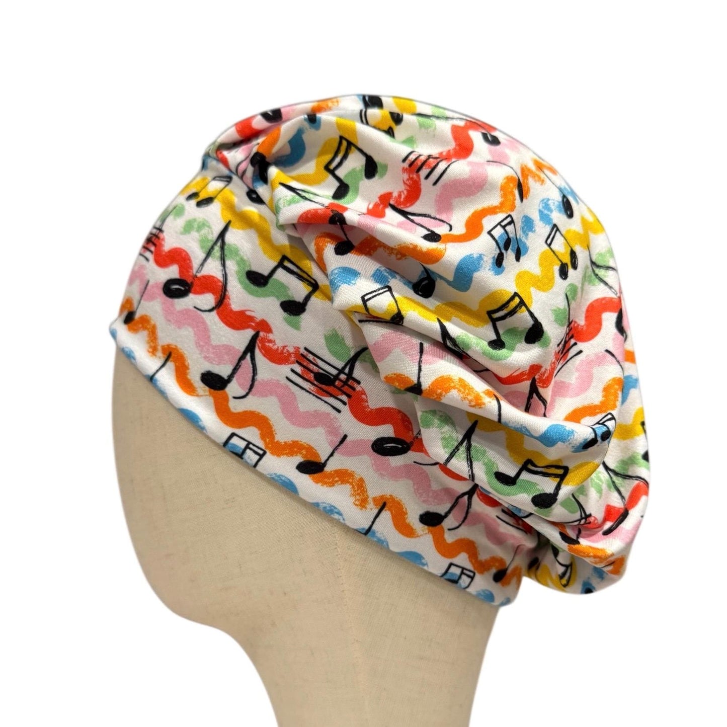 Music Notes Headband Bouffant Scrub Cap | Colorful Musical Surgical Cap for Women | Stretchy Nurse Hat | Fun Medical Hair Cover