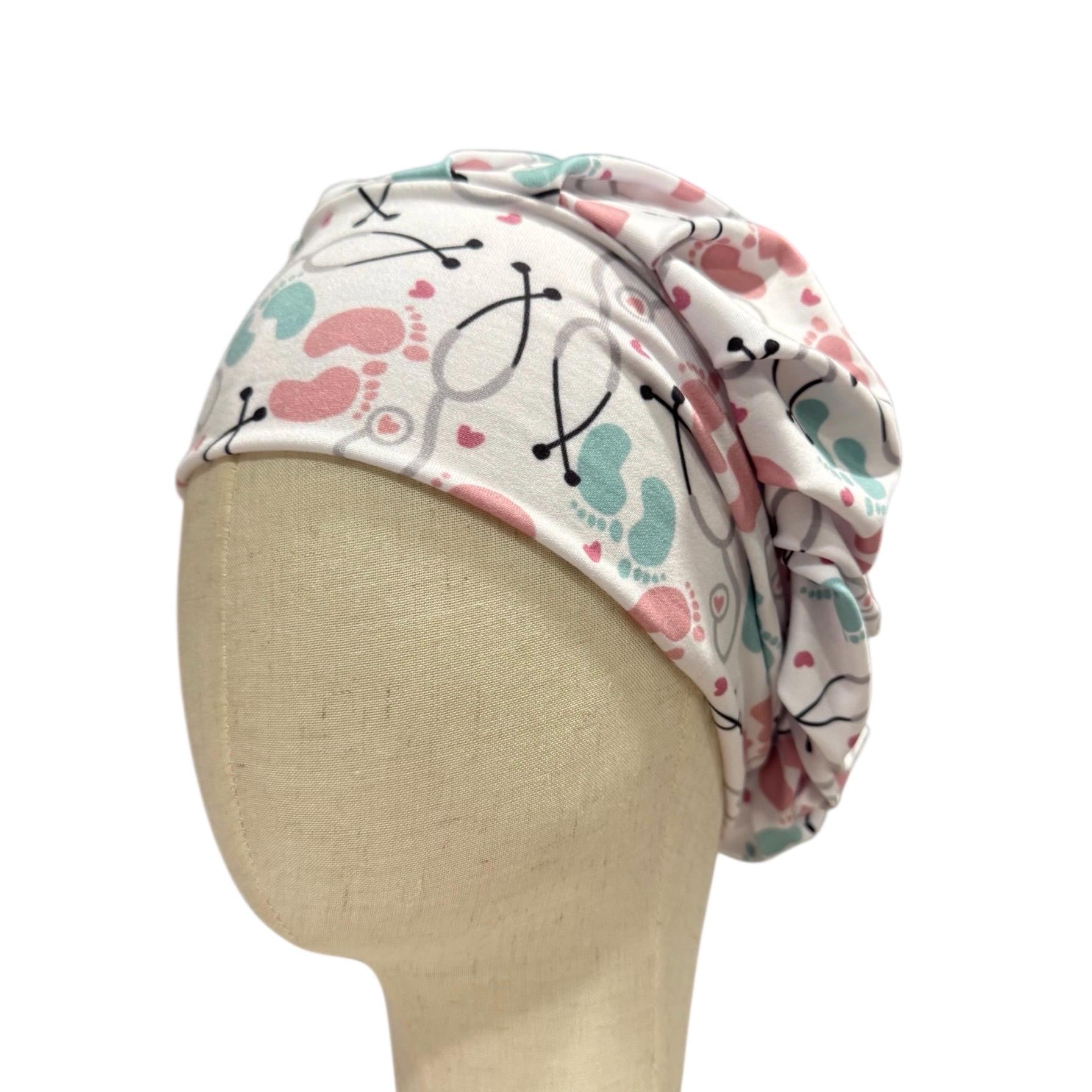 Nurse Themed Headband Bouffant Scrub Cap | Medical Print Surgical Cap for Women | Stretchy Nurse Hat | Cute Healthcare Hair Cover