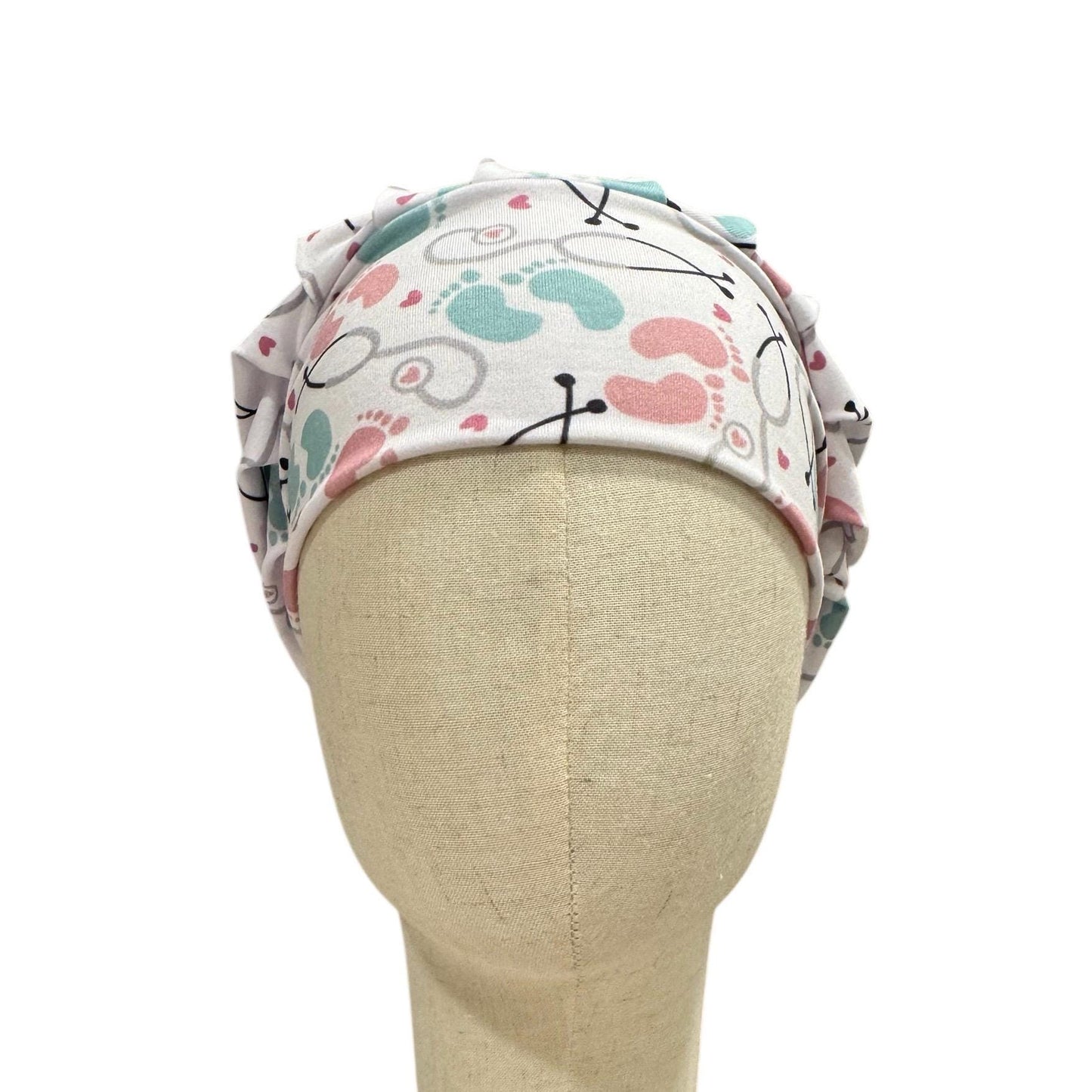 Nurse Themed Headband Bouffant Scrub Cap | Medical Print Surgical Cap for Women | Stretchy Nurse Hat | Cute Healthcare Hair Cover