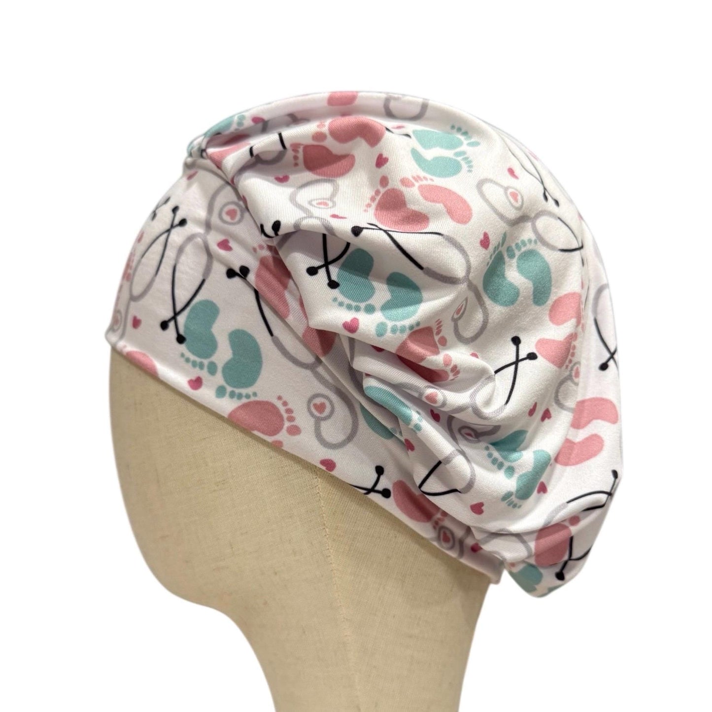Nurse Themed Headband Bouffant Scrub Cap | Medical Print Surgical Cap for Women | Stretchy Nurse Hat | Cute Healthcare Hair Cover