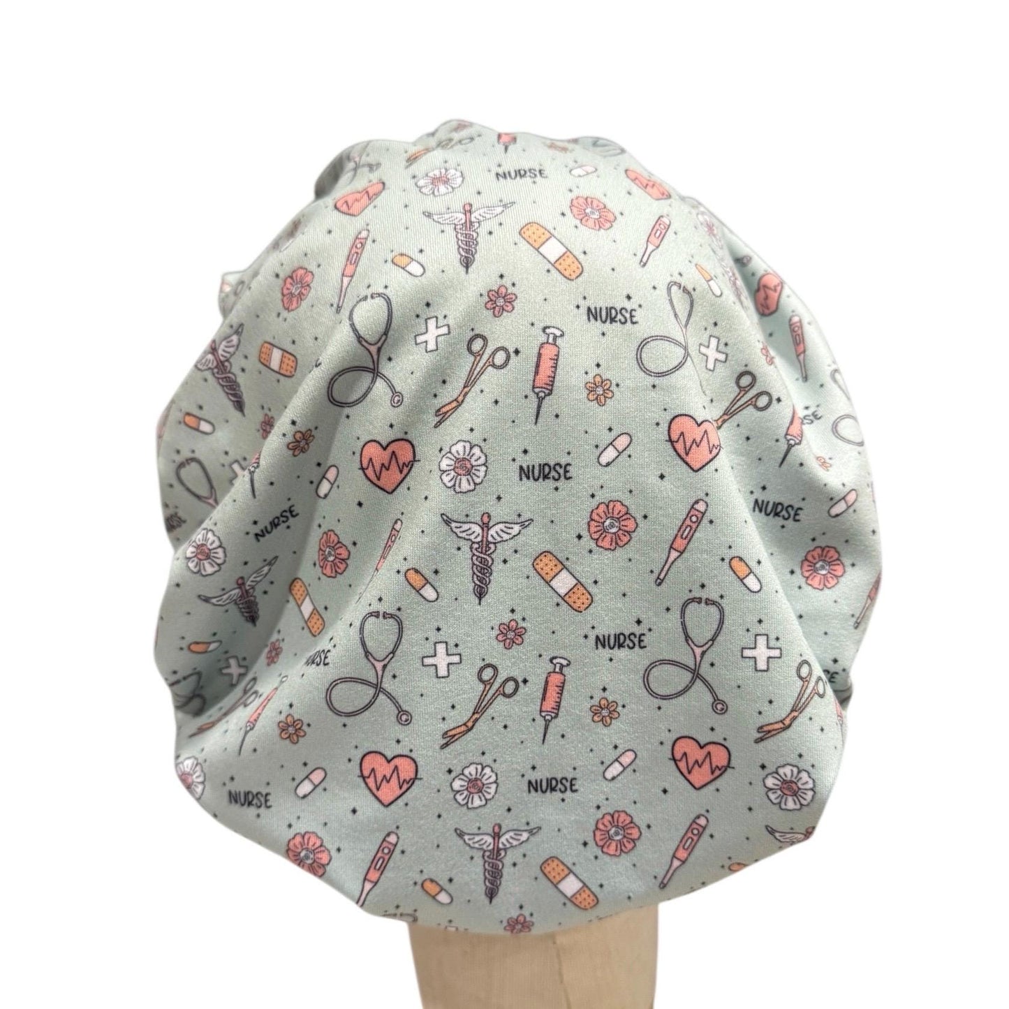 Nurse Themed Headband Bouffant Scrub Cap | Medical Print Surgical Cap for Women | Stretchy Nurse Hat | Cute Healthcare Hair Cover