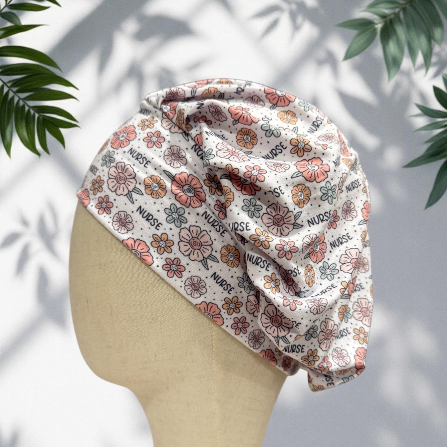 Floral Nurse Headband Bouffant Scrub Cap | Cute Flower Print Surgical Cap for Women | Stretchy Nurse Hat | Soft Medical Hair Cover