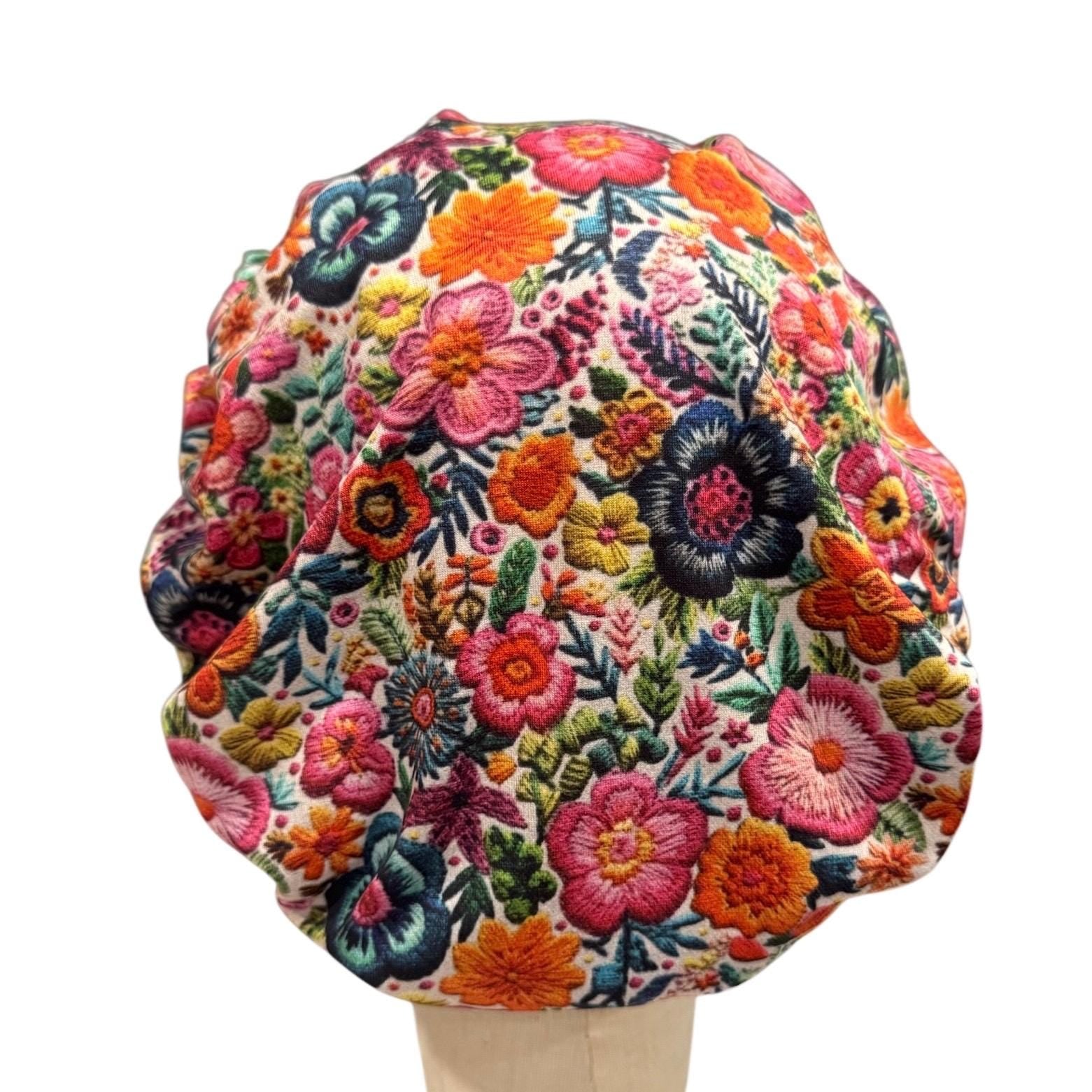 Floral Headband Style Bouffant Scrub Cap | Colorful Flower Surgical Cap | Nurse Hat | createdbymishka