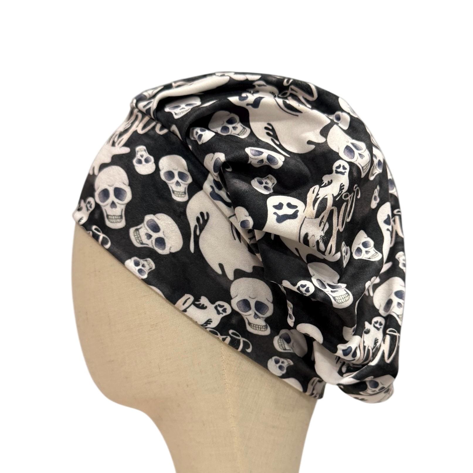 Halloween Headband Bouffant Scrub Cap | Skulls & Ghosts Surgical Cap | Spooky Nurse Hat | CreatedByMishka