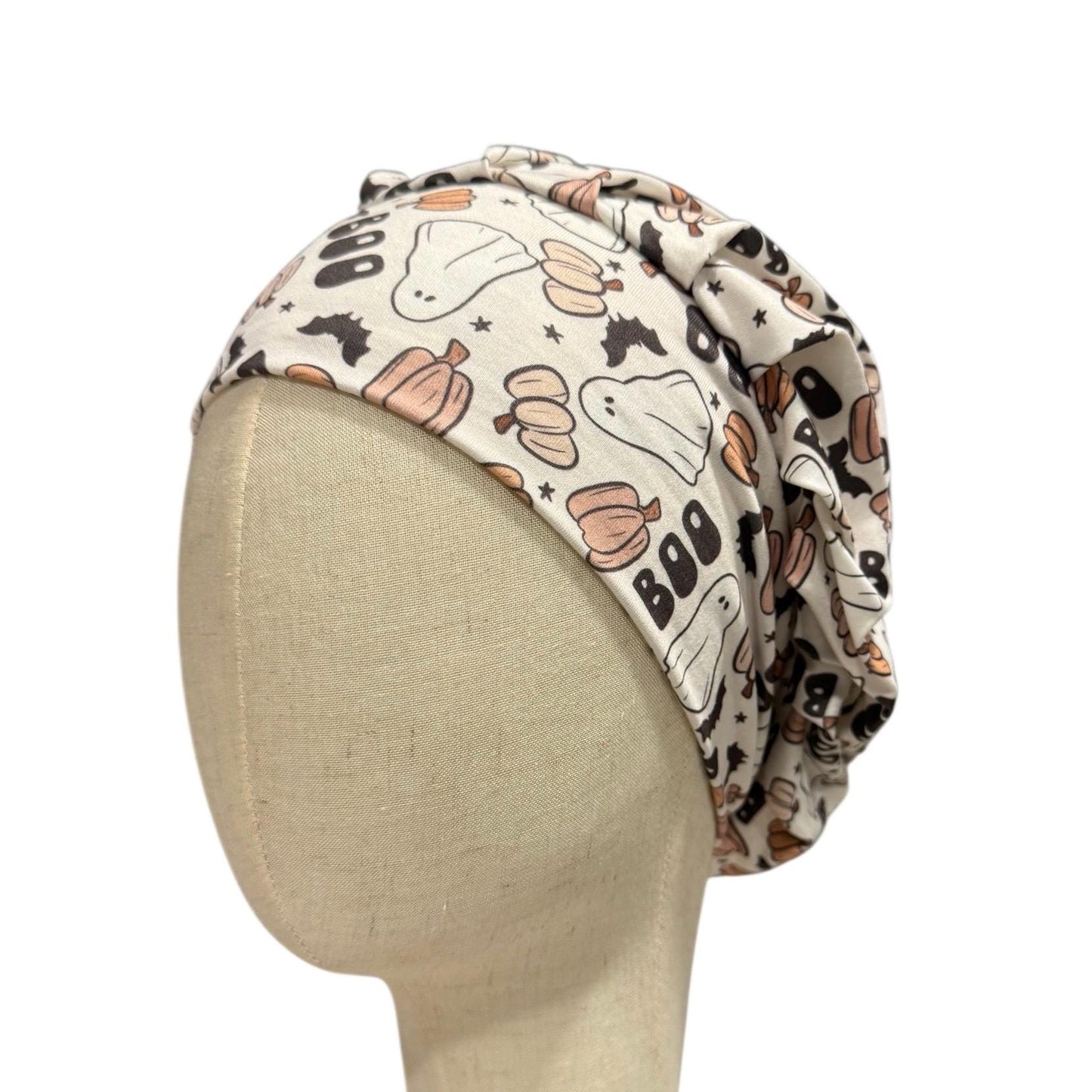 Halloween Boo Headband Bouffant Scrub Cap | Ghost & Pumpkin Surgical Cap | Cute Fall Nurse Hat| createdbymishka