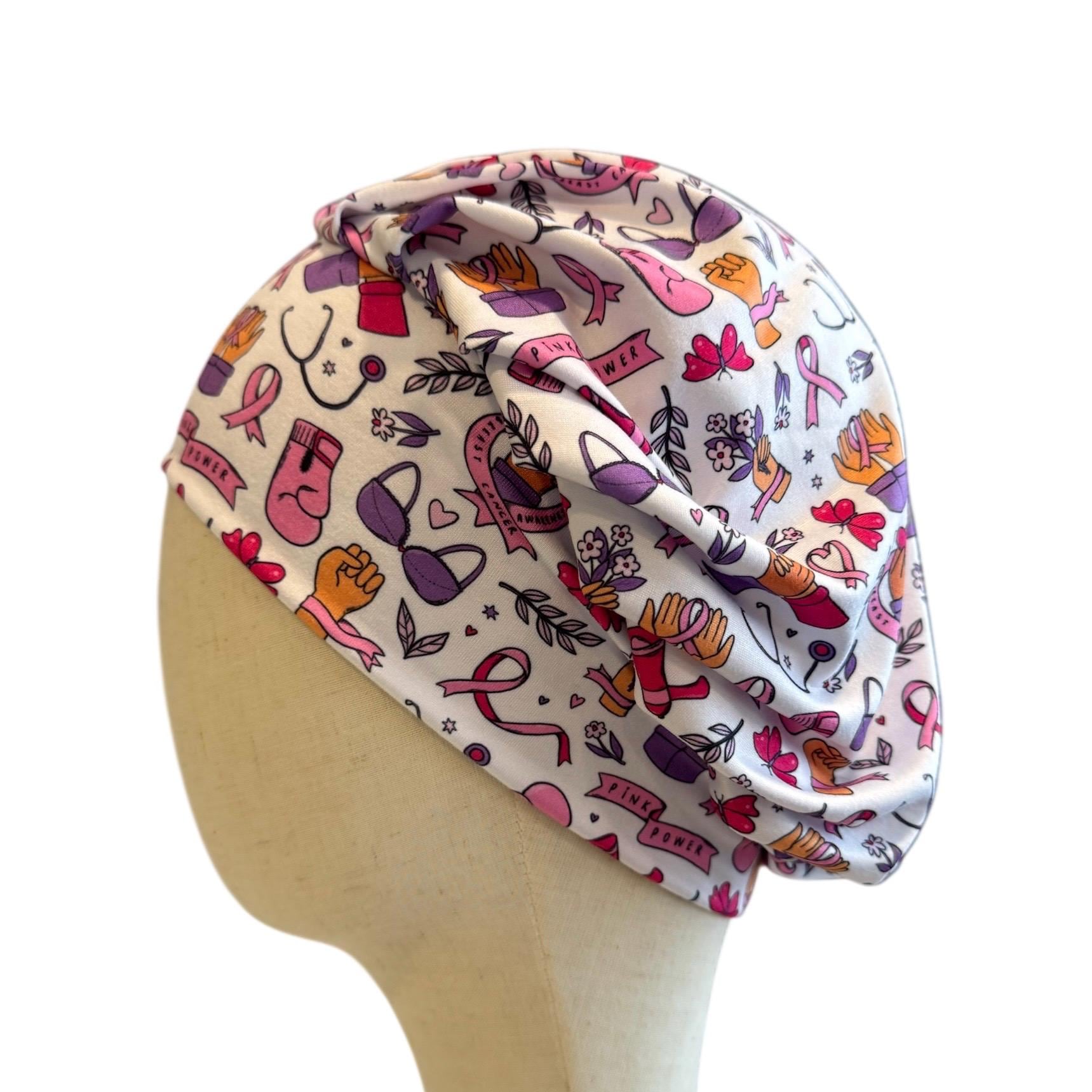 Pink Ribbon Scrub Cap Headband Style | Breast Cancer Awareness Bouffant Hat | Butter Soft Surgical Cap | Nurse Gift | Pink Power Cap