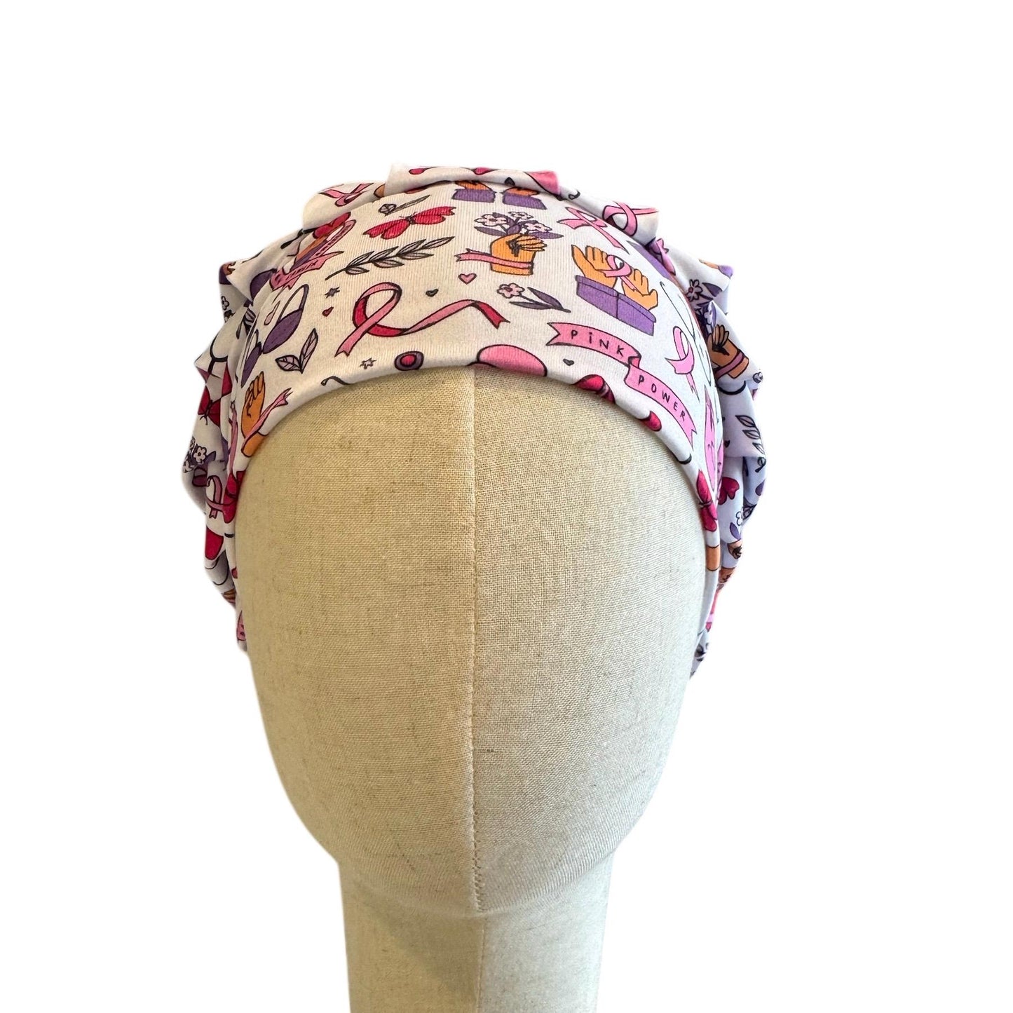 Pink Ribbon Scrub Cap Headband Style | Breast Cancer Awareness Bouffant Hat | Butter Soft Surgical Cap | Nurse Gift | Pink Power Cap