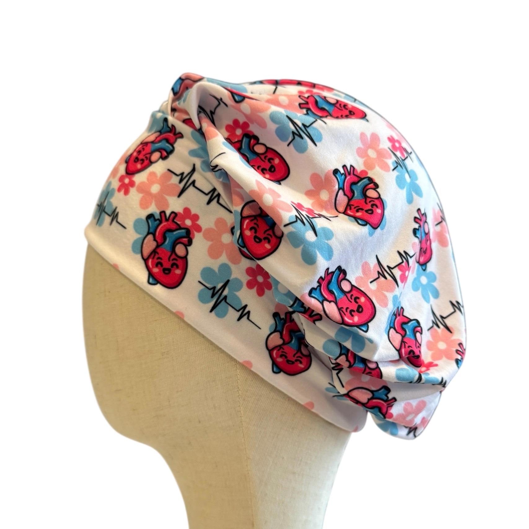 Cardiac Heart Scrub Cap Headband Style | Bouffant Surgical Hat | Butter Soft Fabric | EKG Heartbeat Nurse Cap | Cardiology Gift