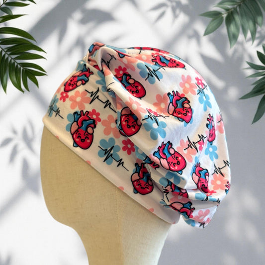 Cardiac Heart Scrub Cap Headband Style | Bouffant Surgical Hat | Butter Soft Fabric | EKG Heartbeat Nurse Cap | Cardiology Gift