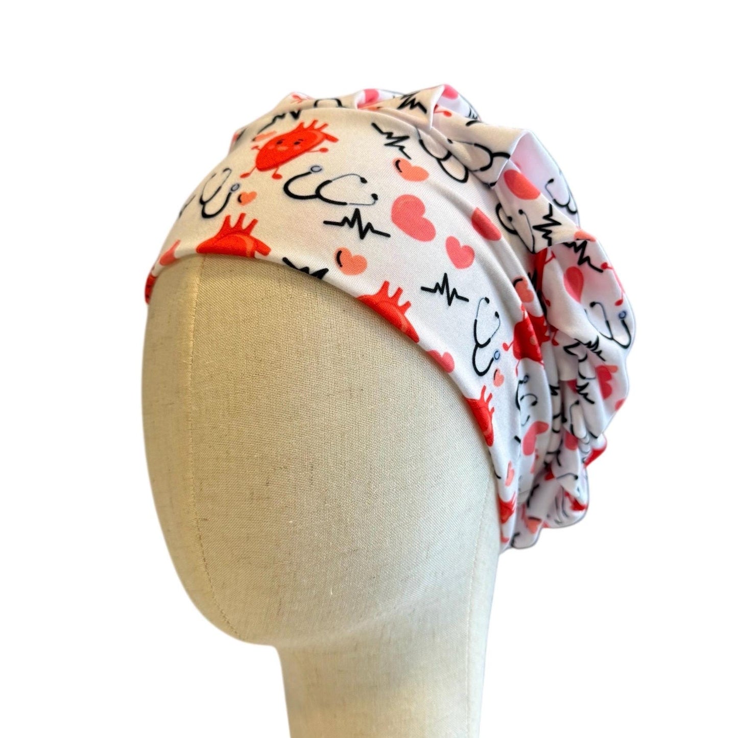Cardiac Scrub Cap | Heart & Stethoscope Scrub Cap Headband Style | Bouffant Surgical Hat | Butter Soft Fabric | Cardiology Scrub Cap