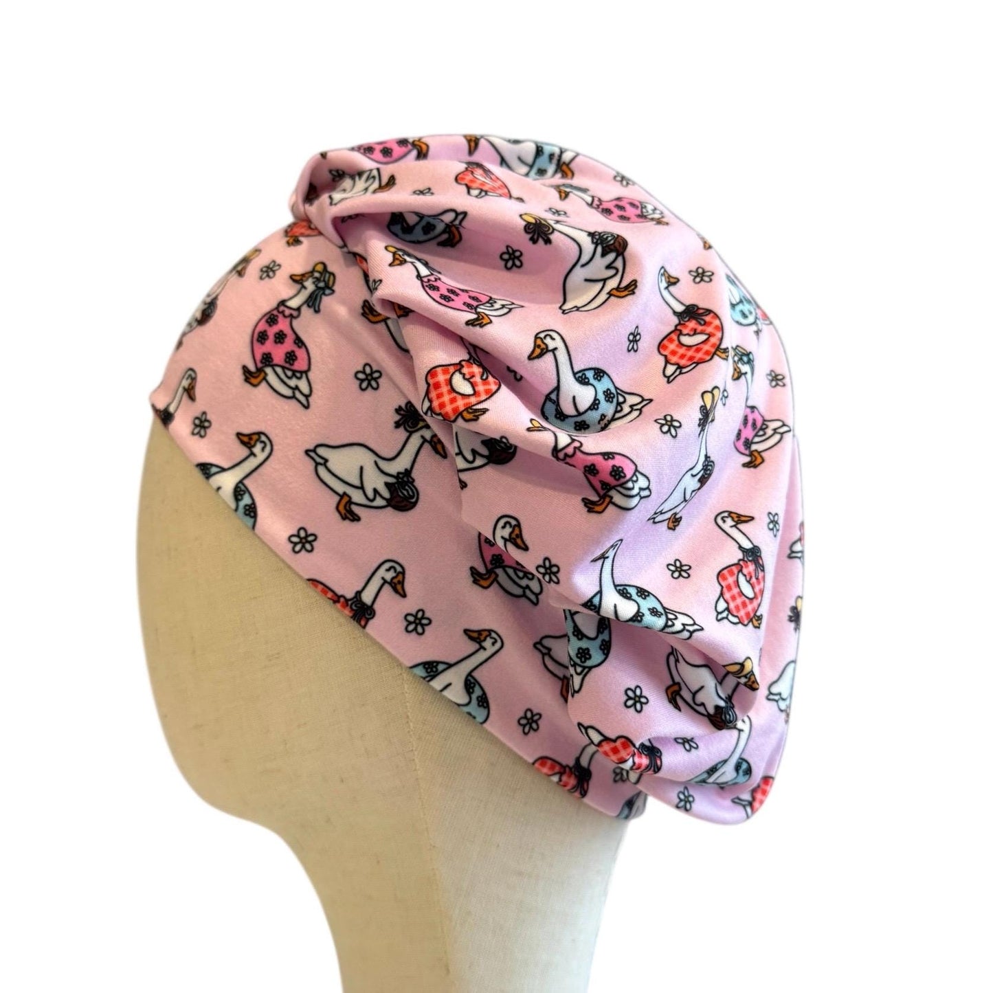 Goose Scrub Cap Headband Style | Bouffant Surgical Hat | Butter Soft Fabric | Cottagecore Farm Print | Cute Pink Nurse Gift