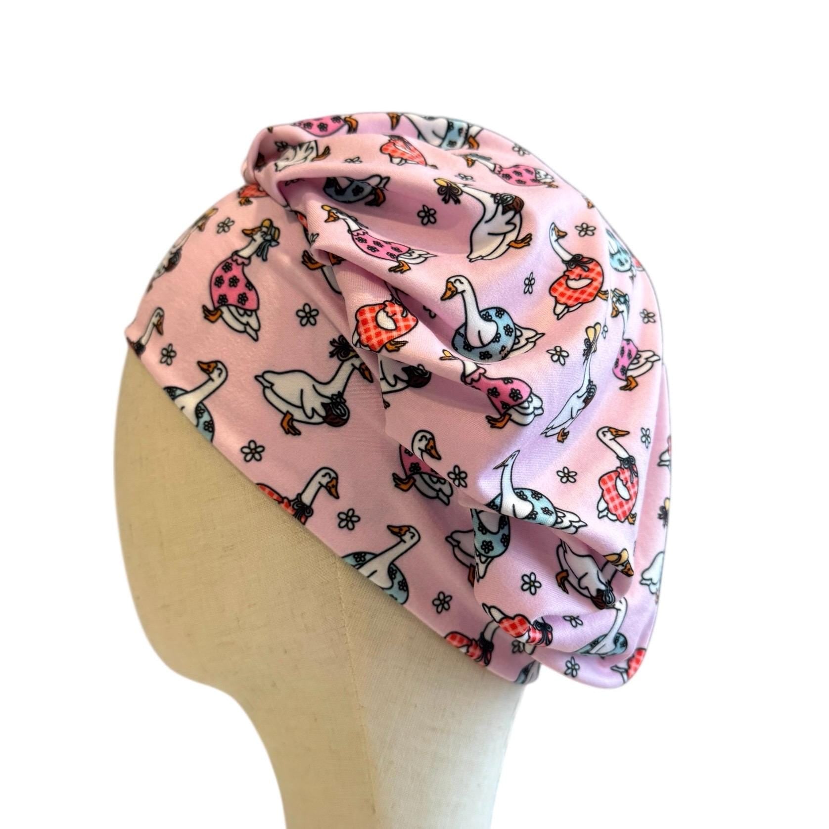 Goose Scrub Cap Headband Style | Bouffant Surgical Hat | Butter Soft Fabric | Cottagecore Farm Print | Cute Pink Nurse Gift