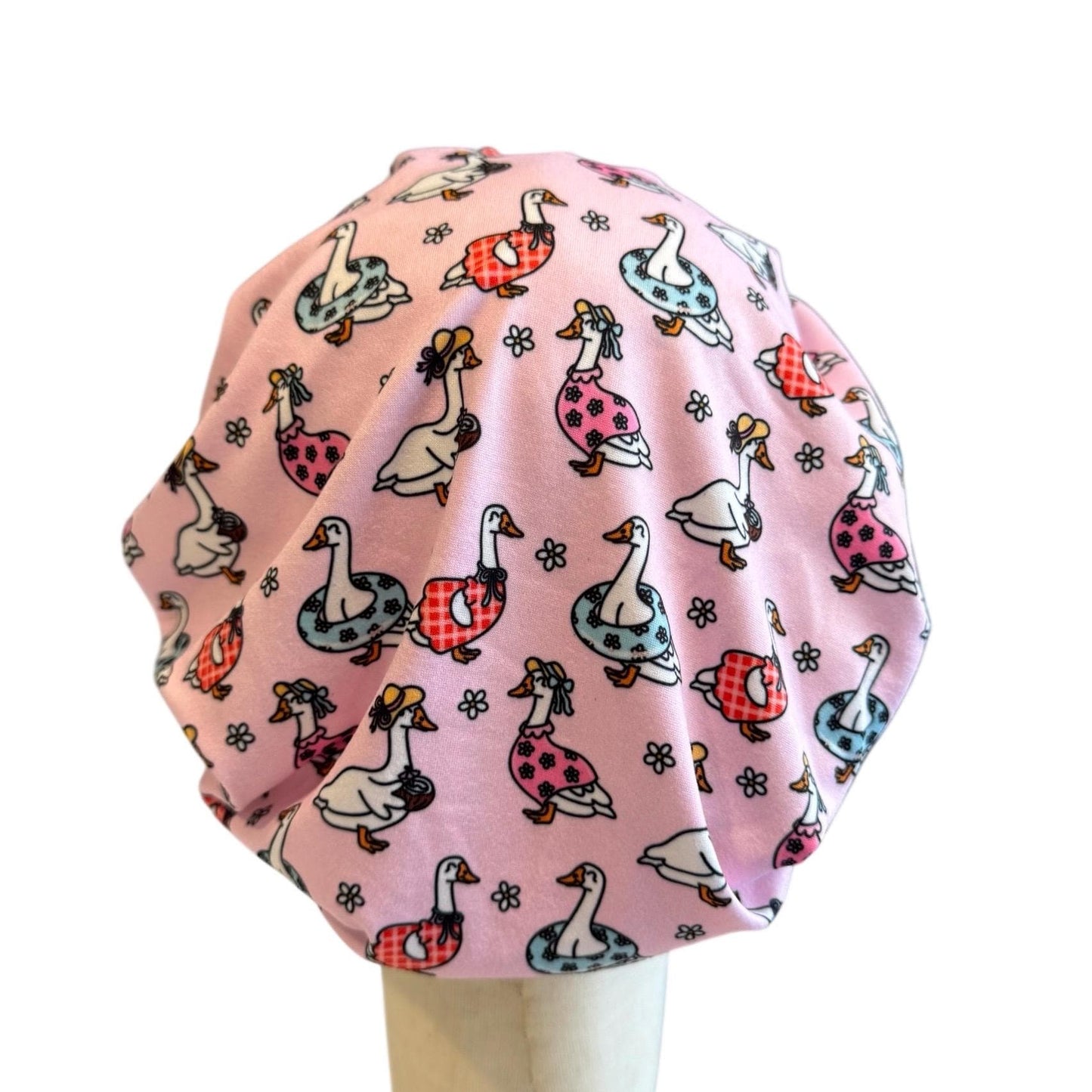 Goose Scrub Cap Headband Style | Bouffant Surgical Hat | Butter Soft Fabric | Cottagecore Farm Print | Cute Pink Nurse Gift