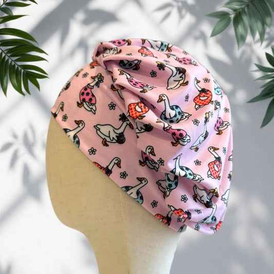 Goose Scrub Cap Headband Style | Bouffant Surgical Hat | Butter Soft Fabric | Cottagecore Farm Print | Cute Pink Nurse Gift