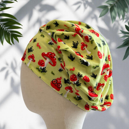 Mushroom Scrub Cap Headband Style | Bouffant Surgical Hat | Butter Soft Fabric | Woodland Forest Print | Cute Nurse Gift