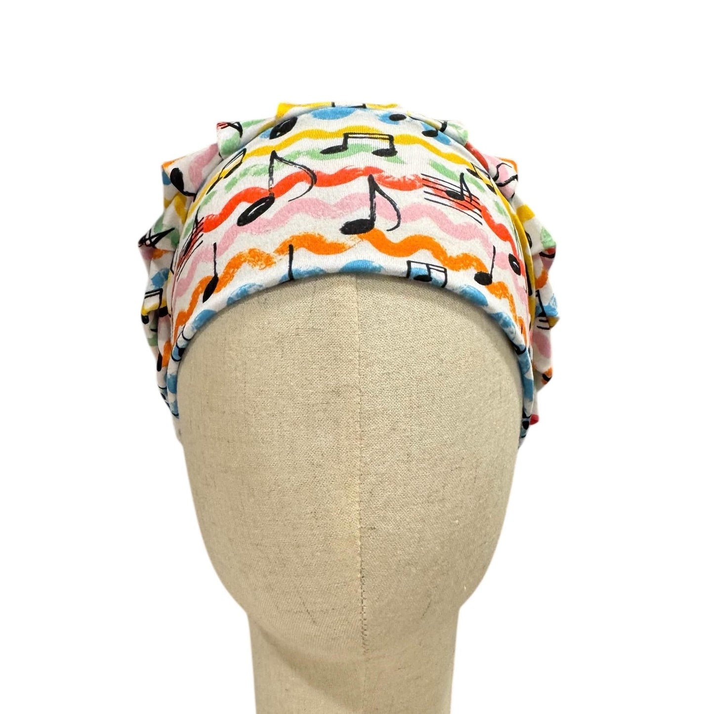 Music Notes Headband Bouffant Scrub Cap | Colorful Musical Surgical Cap for Women | Stretchy Nurse Hat | Fun Medical Hair Cover